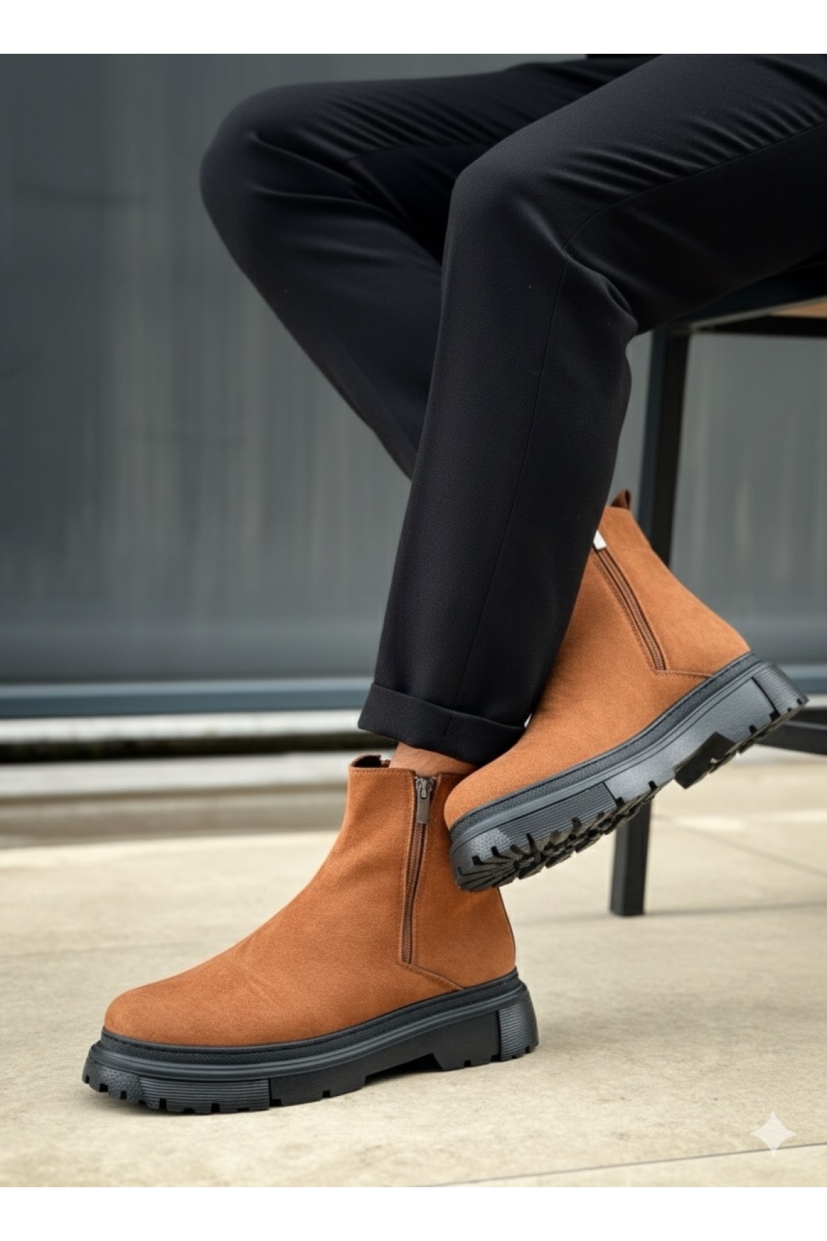 Fermuarlı Erkek Klasik Bot TABA SÜET (SİYAH TABAN) - Görsel 3