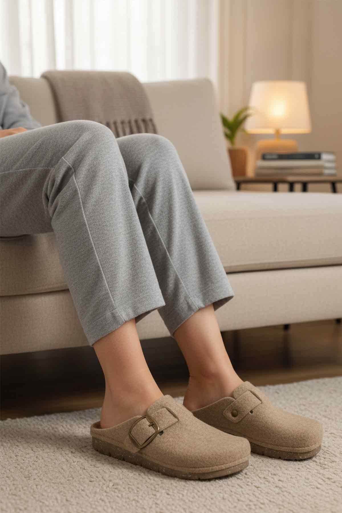 Camel Keçe Anatomik Kadın Ev Terliği K-117.005 Z - Görsel 4