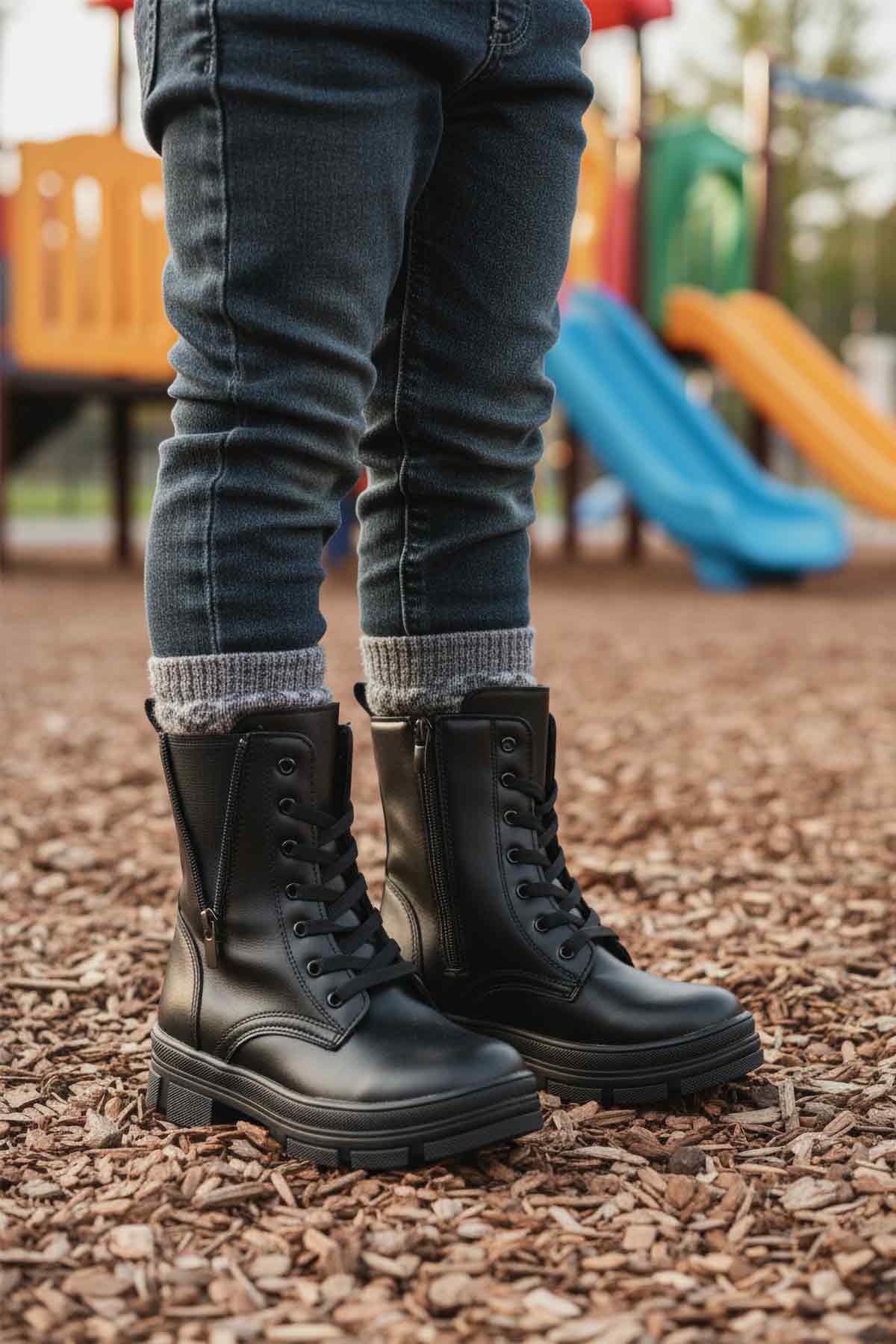 Siyah Cilt İçi Polarlı Kaymaz Taban Kız Çocuk Bot G-1001 F Frmr - Görsel 4