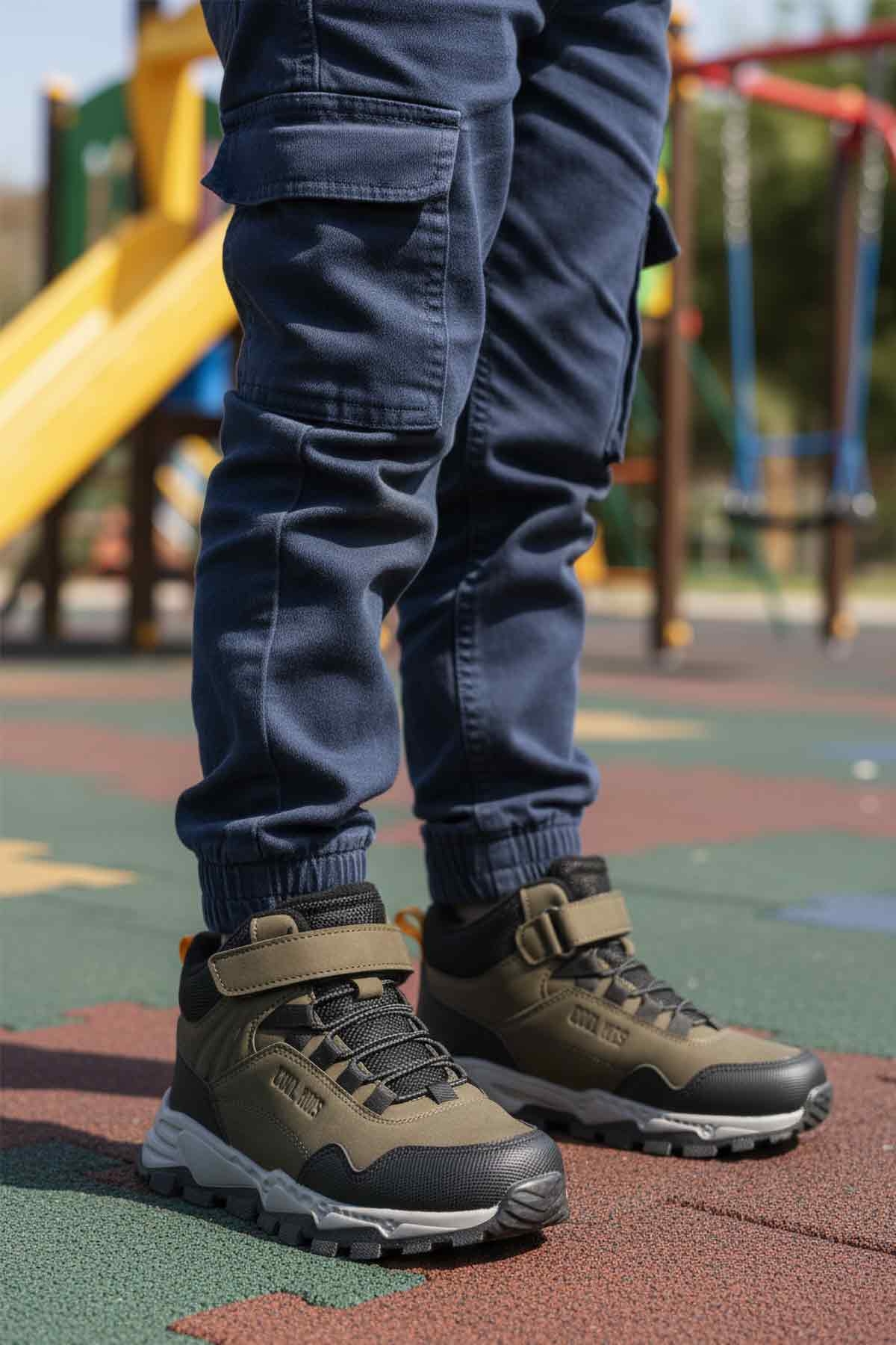 Haki Gri Cırtlı Kaymaz Taban Erkek Çocuk Outdoor Bot Doruk F - Görsel 4