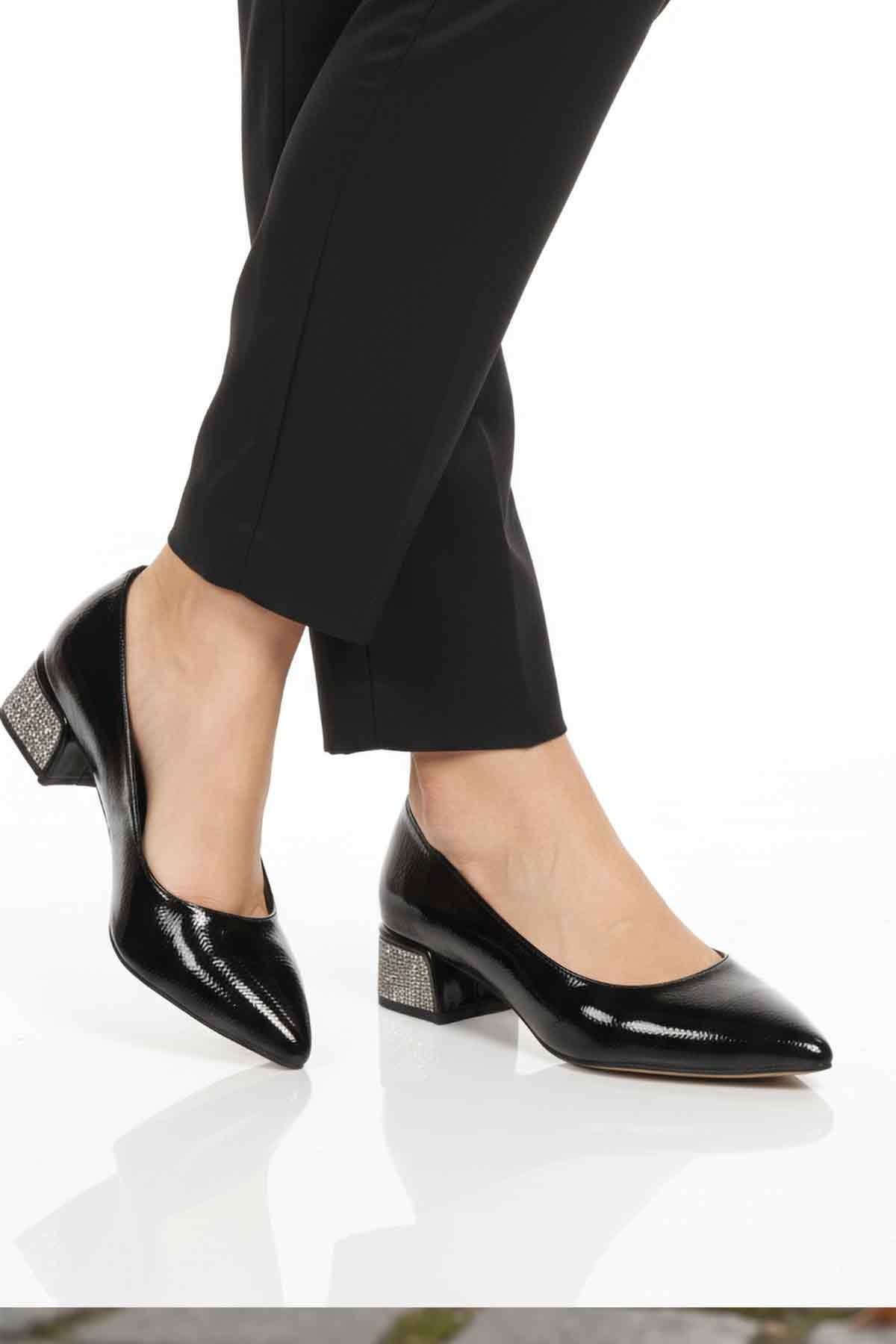 Siyah Kırışık Taş İşlemeli Kadın Abiye Ayakkabı 357180 Z - Görsel 2