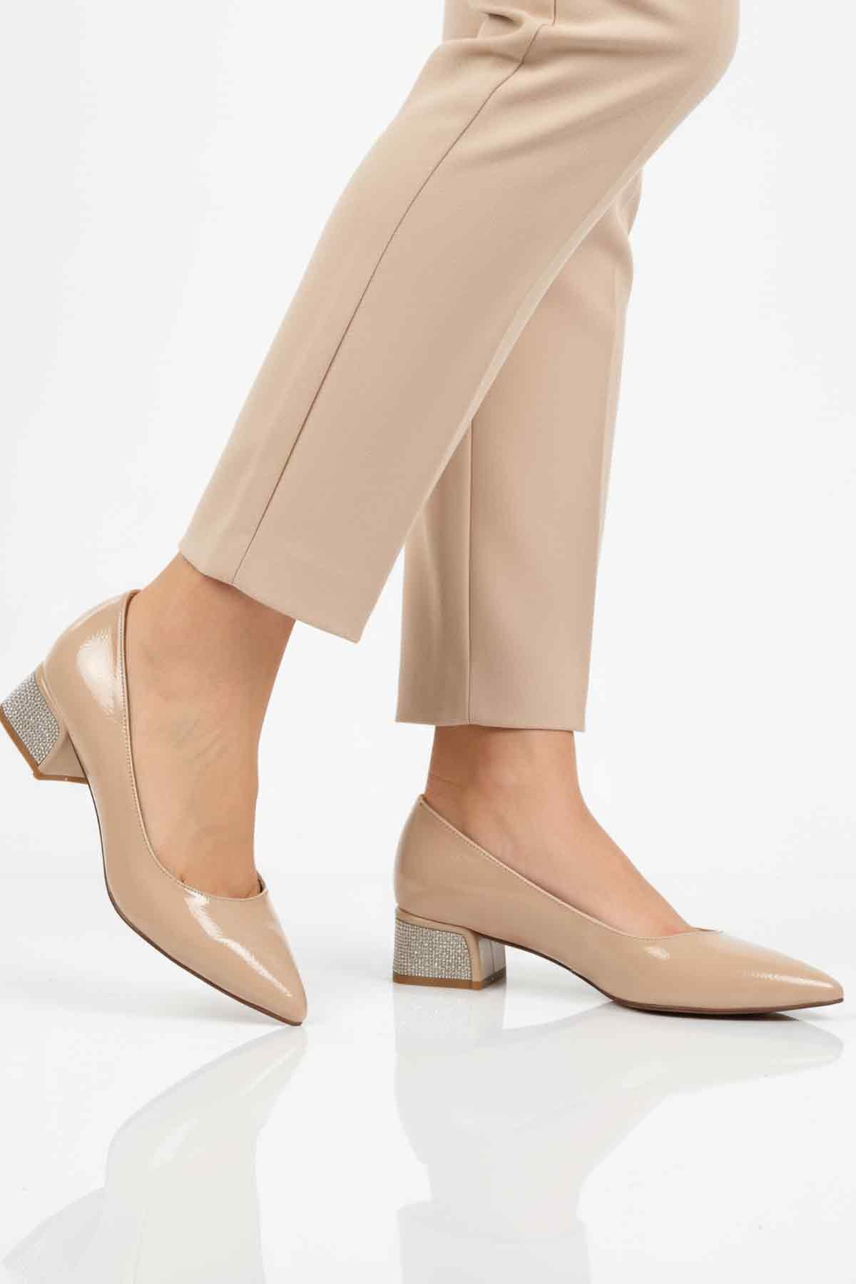 Bej Kırışık Taş İşlemeli Kadın Abiye Ayakkabı 357180 Z - Görsel 2