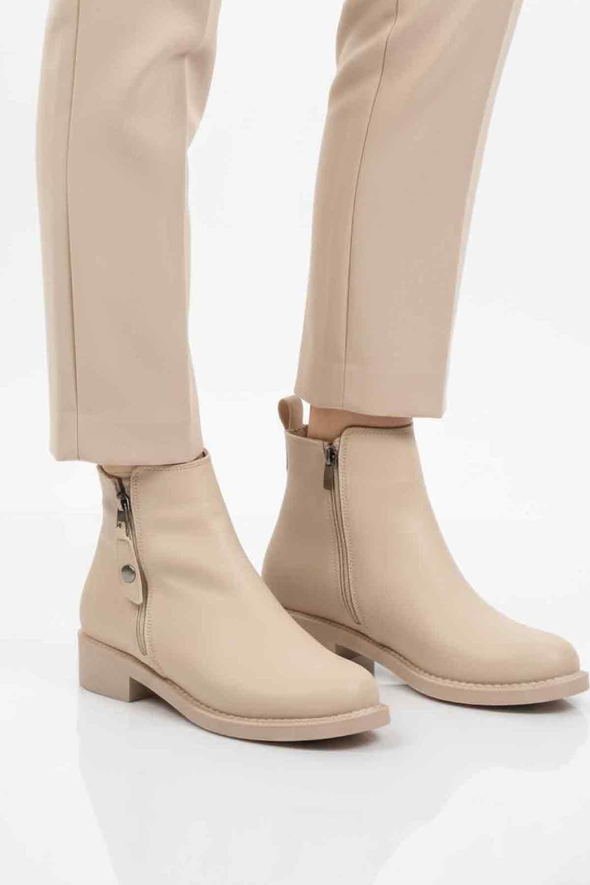 Bej Cilt Polarlı Kaymaz Taban Kadın Topuklu Bot 224581 Z - Görsel 2