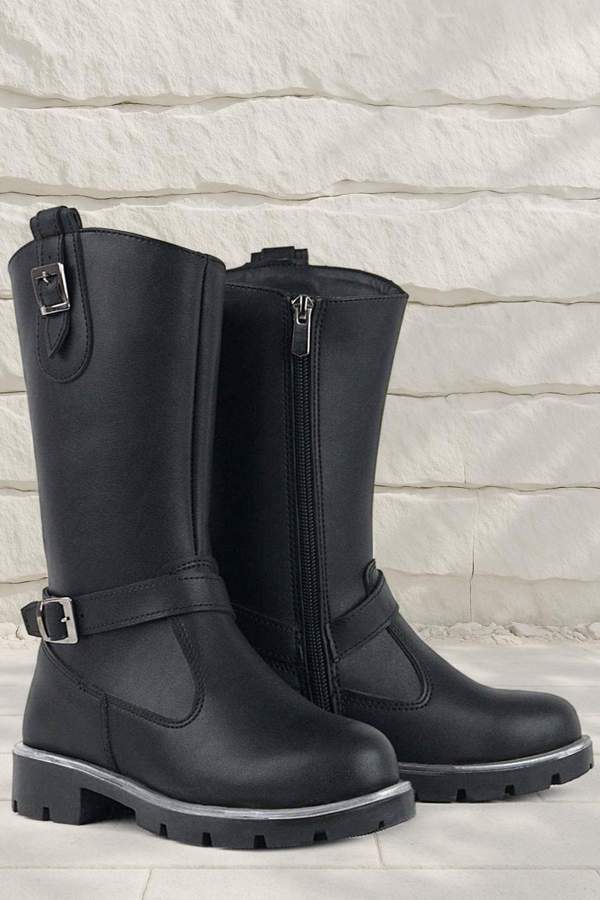 Siyah Fermuarlı Uzun Kız Çocuk Çizme - Görsel 2