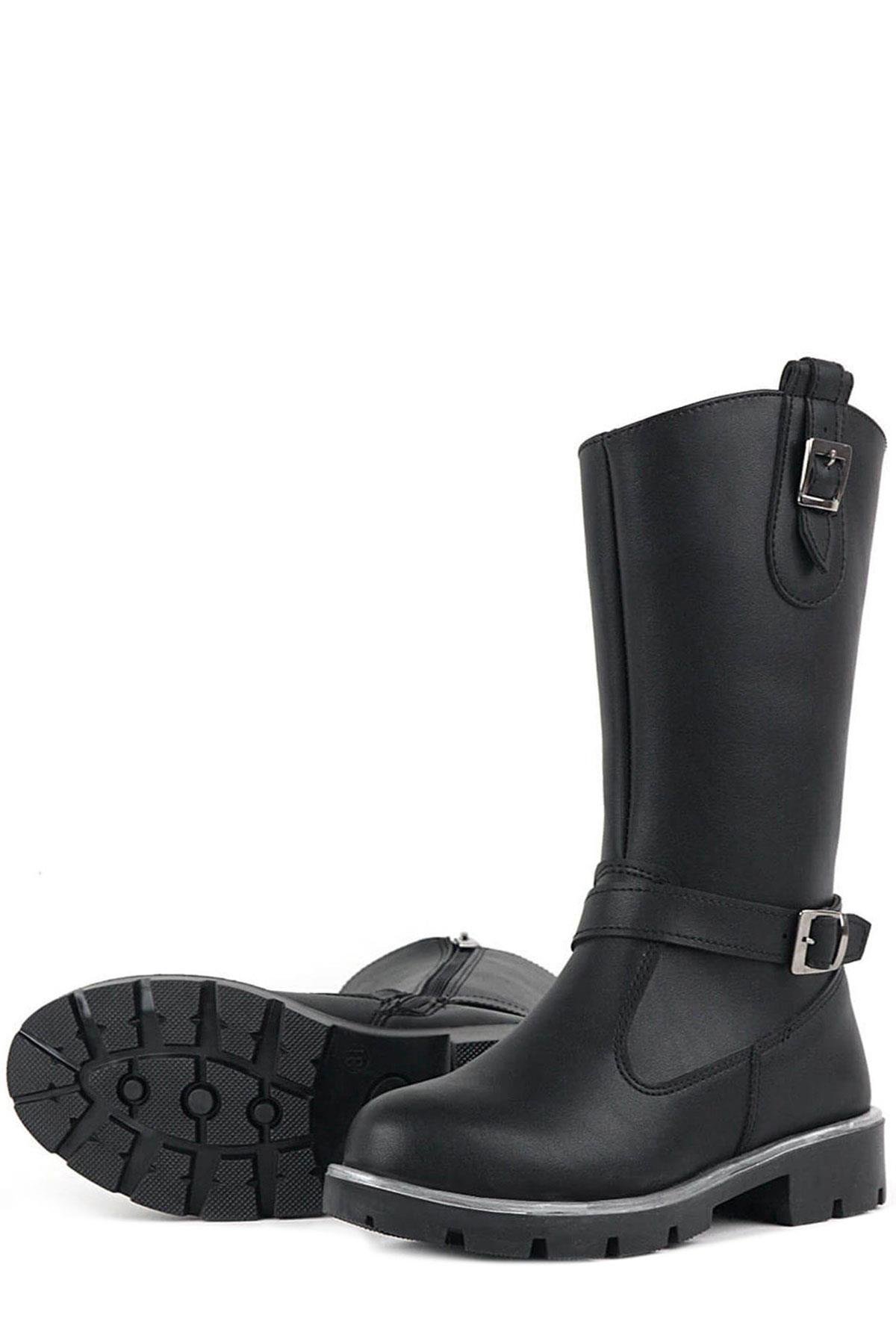 Siyah Fermuarlı Uzun Kız Çocuk Çizme - Görsel 5