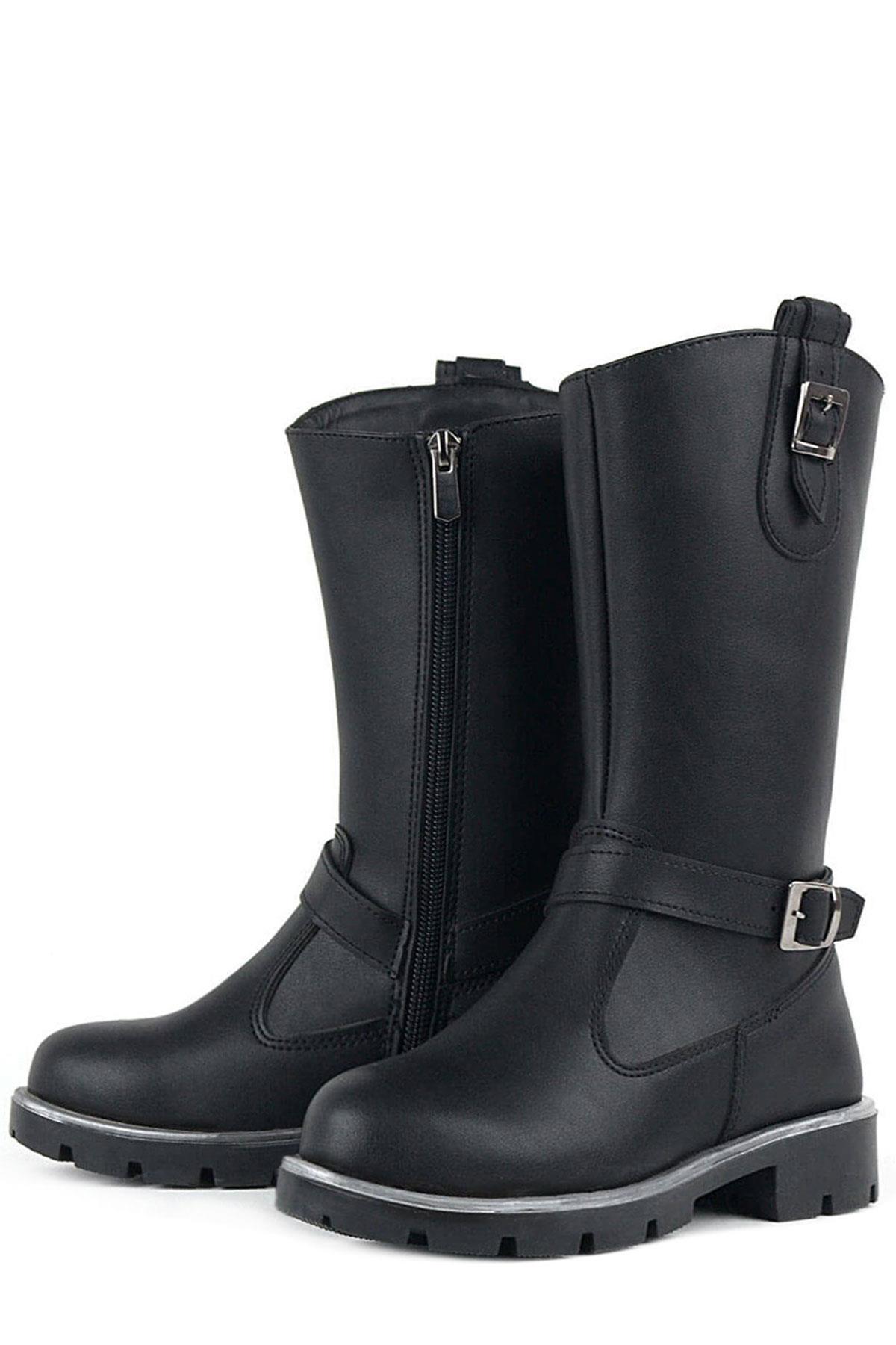 Siyah Fermuarlı Uzun Kız Çocuk Çizme - Görsel 6