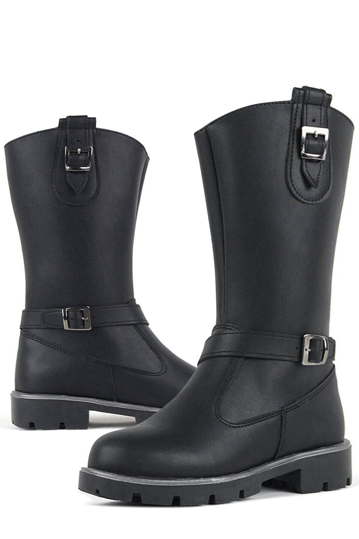 Siyah Fermuarlı Uzun Kız Çocuk Çizme - Görsel 7