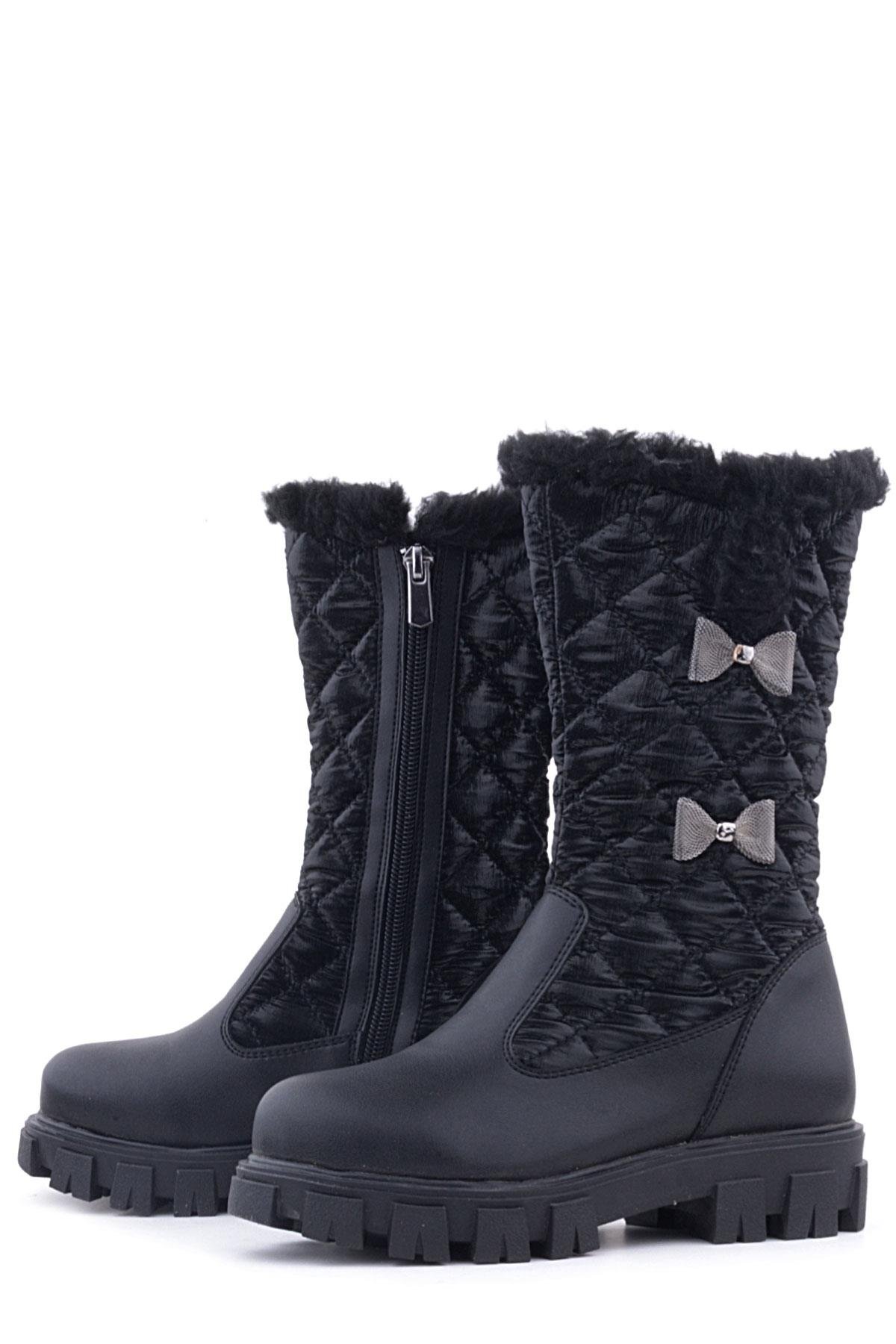 Siyah Uzun Fermuarlı Kurdeleli Kız Çocuk Yağmur Çizmesi - Görsel 7