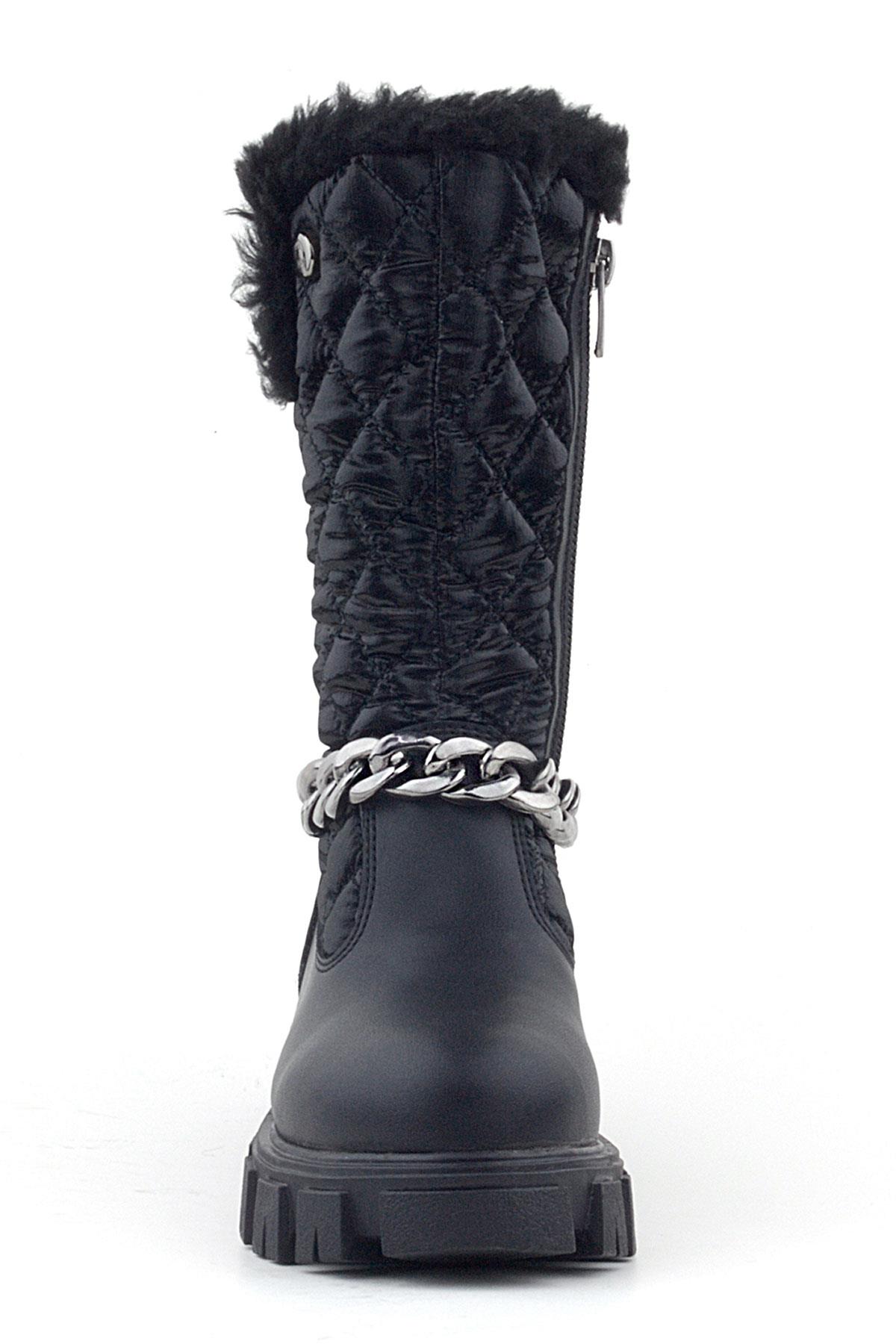 Siyah Uzun Fermuarlı Zincir Detaylı Kız Çocuk Yağmur Çizmesi - Görsel 5