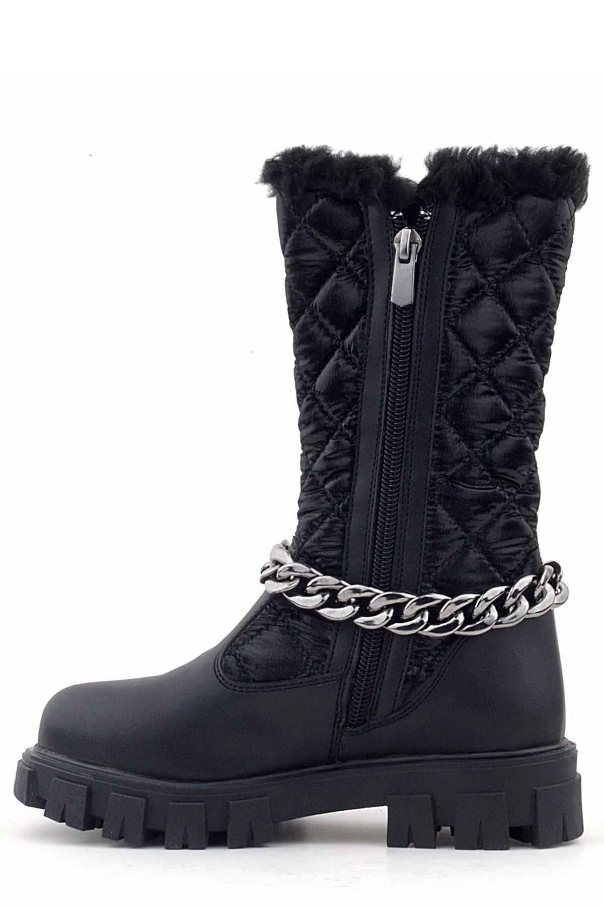 Siyah Uzun Fermuarlı Zincir Detaylı Kız Çocuk Yağmur Çizmesi - Görsel 6