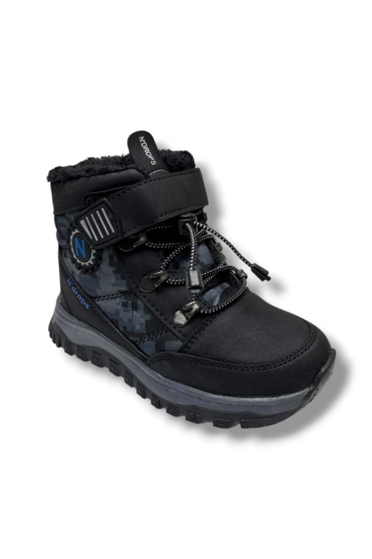 015-26 Deri Kürklü Kamuflaj Paraşüt Kumaş Çocuk Bot Siyah Sax 31-35 - Görsel 2