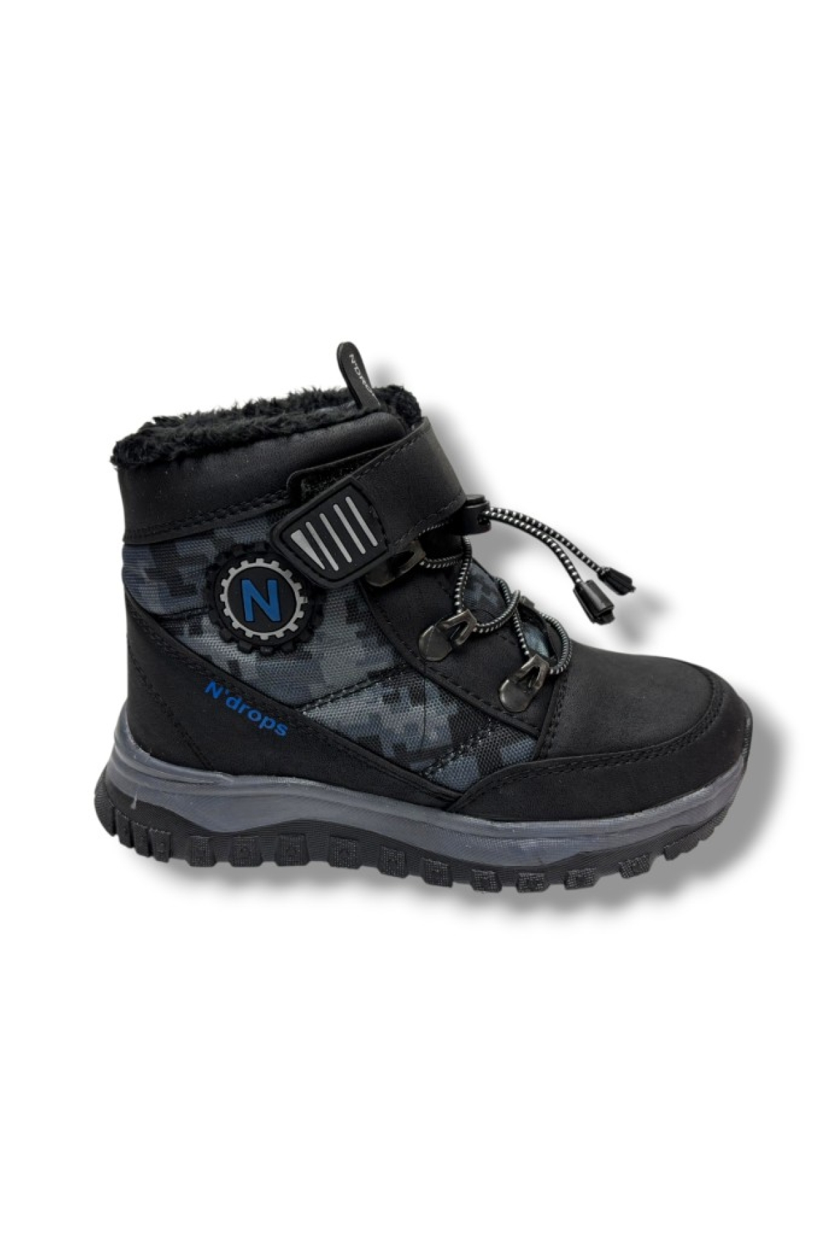 015-26 Deri Kürklü Kamuflaj Paraşüt Kumaş Çocuk Bot Siyah Sax 31-35 - Görsel 3