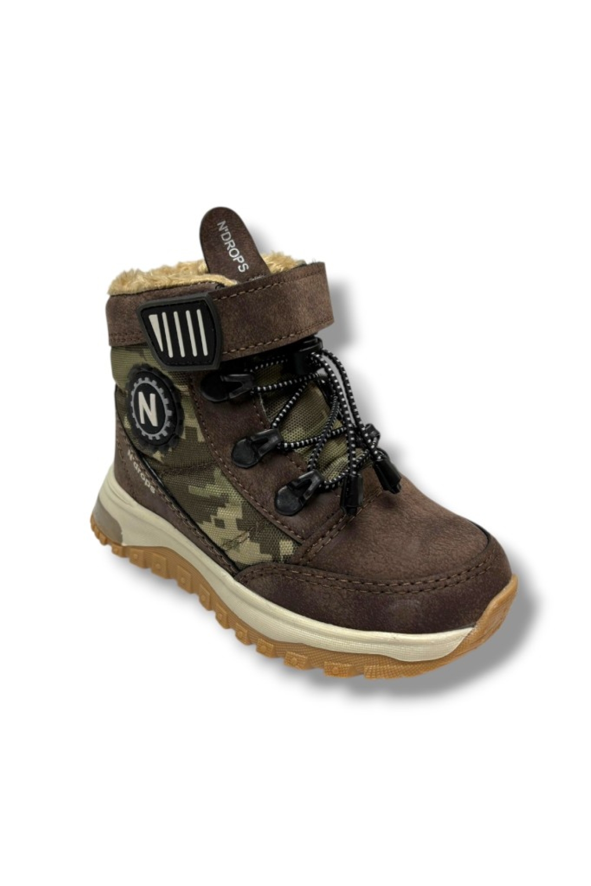 Ndrops 015-26 Deri Kürklü Kamuflaj Paraşüt Kumaş Çocuk Bot Vizon Bej 26-30 model görseli