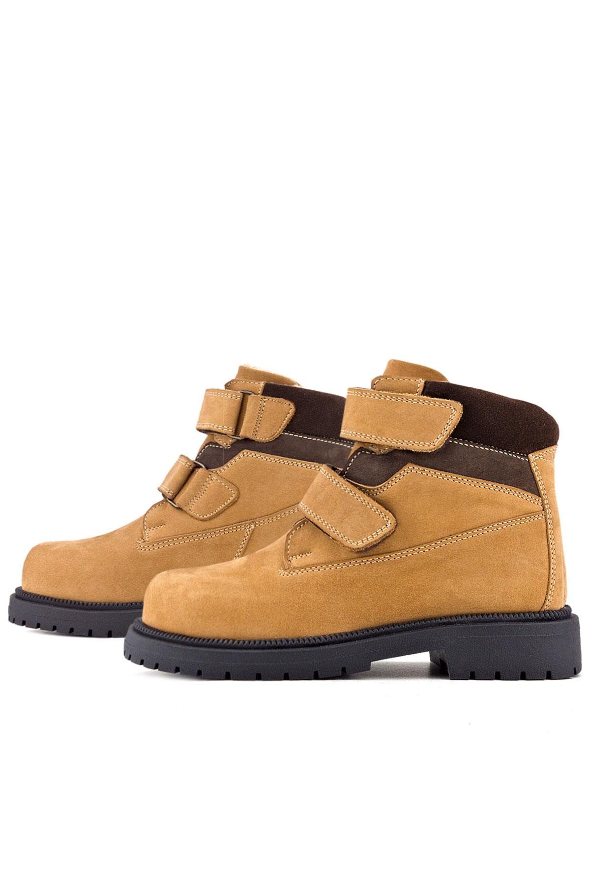 Hakiki Deri Sarı Cırt Cırtlı Kışlık Çocuk Bot - Görsel 6