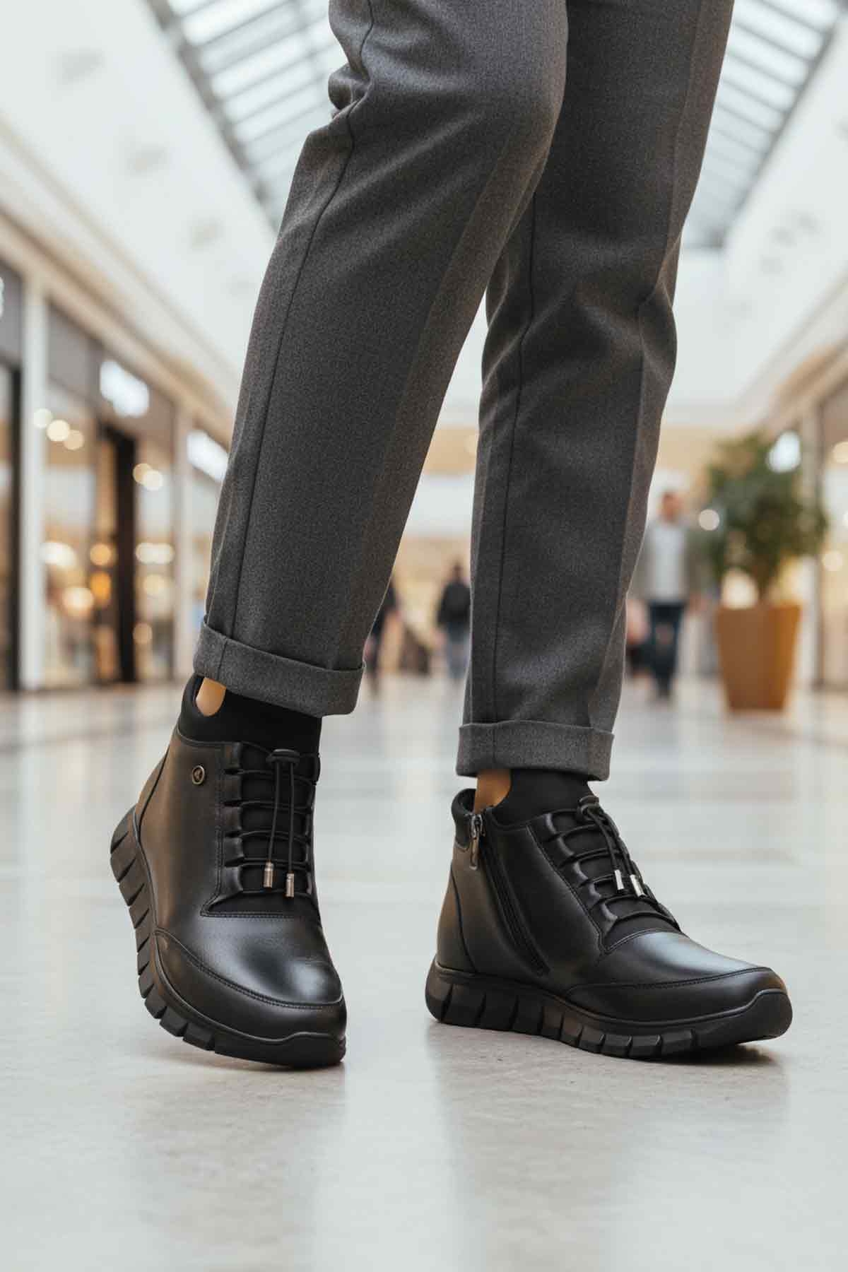 Siyah Hakiki Deri İçi Polarlı Kaymaz Fermuarlı Kadın Bot 3615 Z - Görsel 4