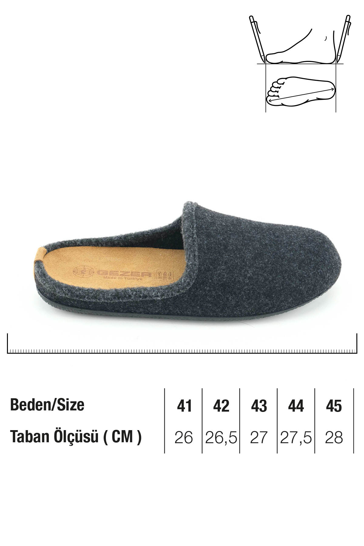 Erkek Kışlık İç Taban Çıkarılabilir Fusbetli Hakiki Deri PVC Alt Taban Keçe Ev Bahçe Terlik - Görsel 3