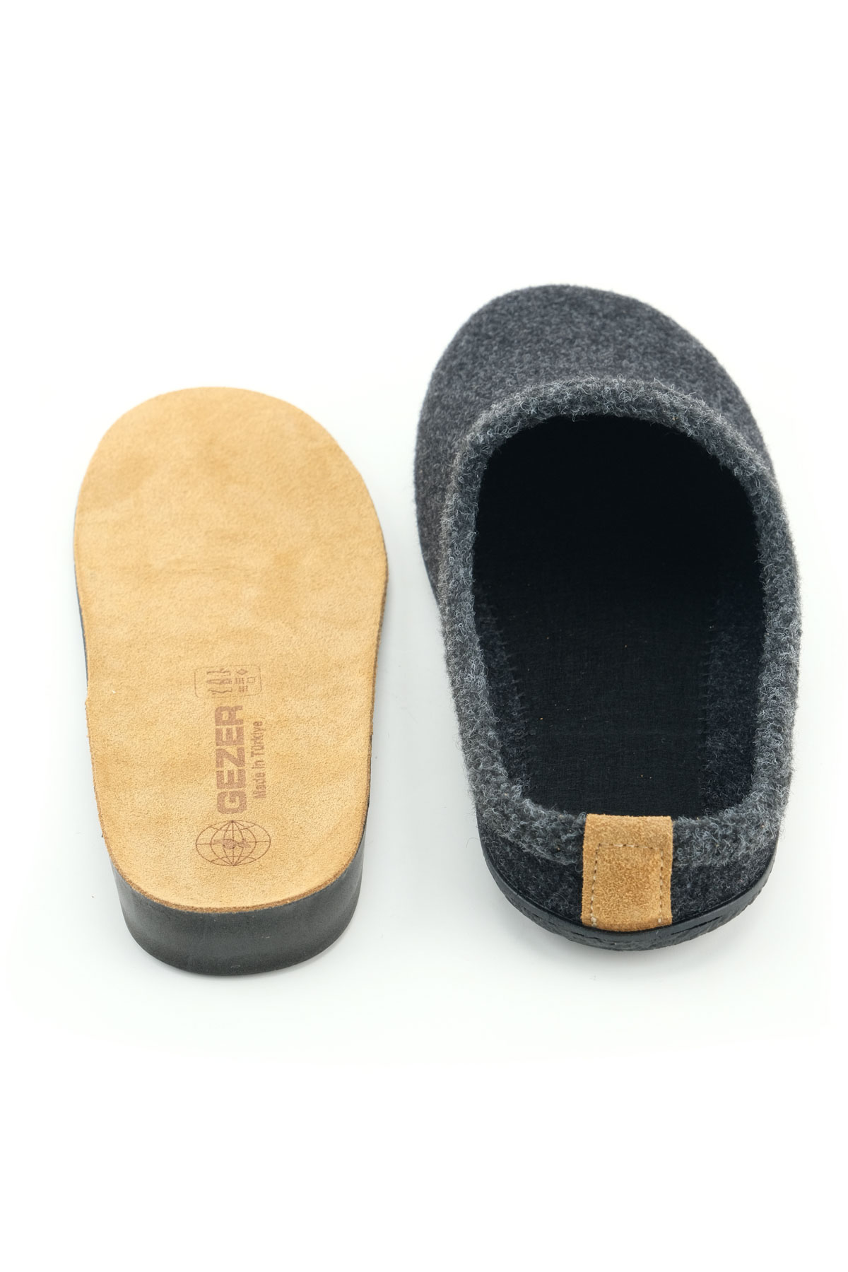 Erkek Kışlık İç Taban Çıkarılabilir Fusbetli Hakiki Deri PVC Alt Taban Keçe Ev Bahçe Terlik - Görsel 7