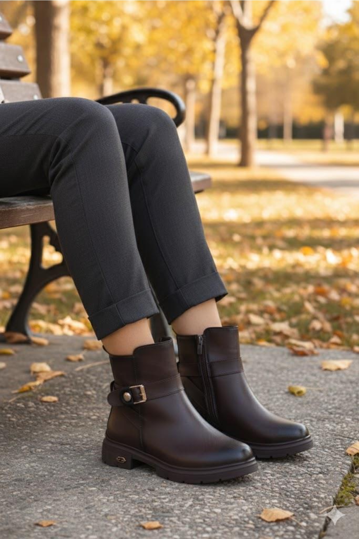 222450 Ventes Rahat Sıcak Astar Kaymaz Taban Fermuarlı Kadın Bot - Görsel 2
