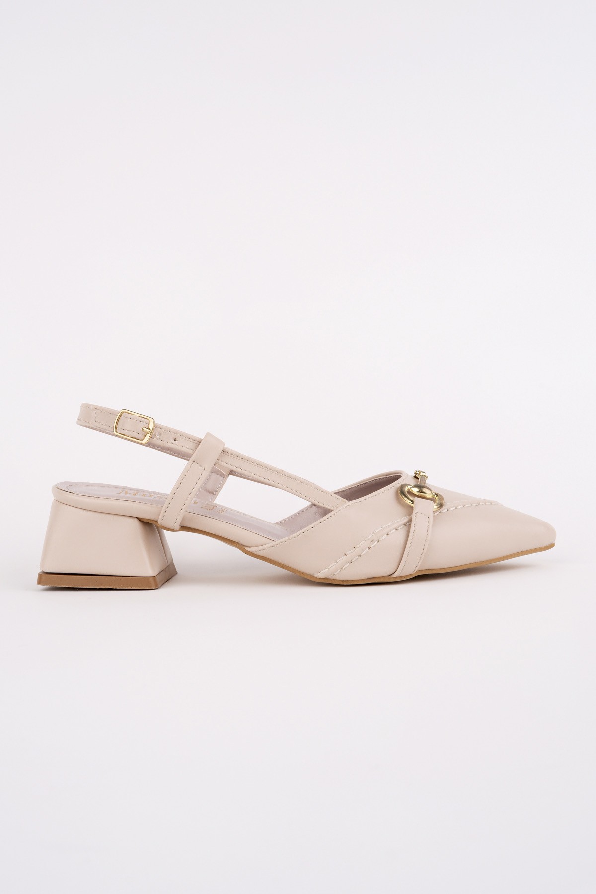 ELVİA Sivri Burun Arkası Açık Metal Aksesuarlı Kadın Kısa Topuklu Ayakkabı - Görsel 4