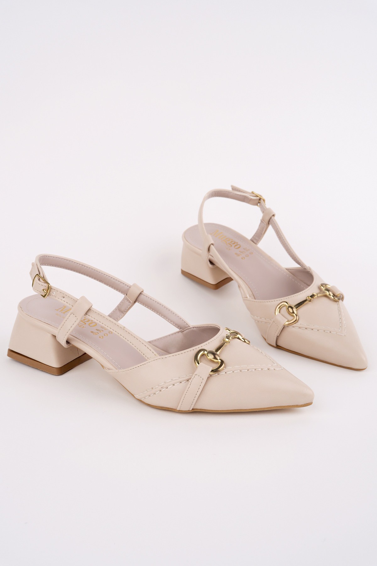 ELVİA Sivri Burun Arkası Açık Metal Aksesuarlı Kadın Kısa Topuklu Ayakkabı - Görsel 5