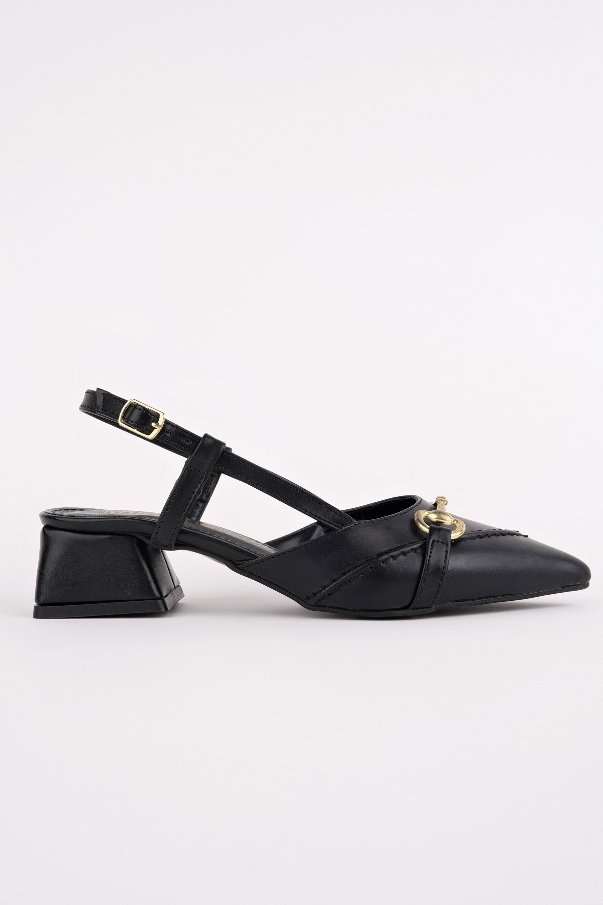 ELVİA Sivri Burun Arkası Açık Metal Aksesuarlı Kadın Kısa Topuklu Ayakkabı - Görsel 4