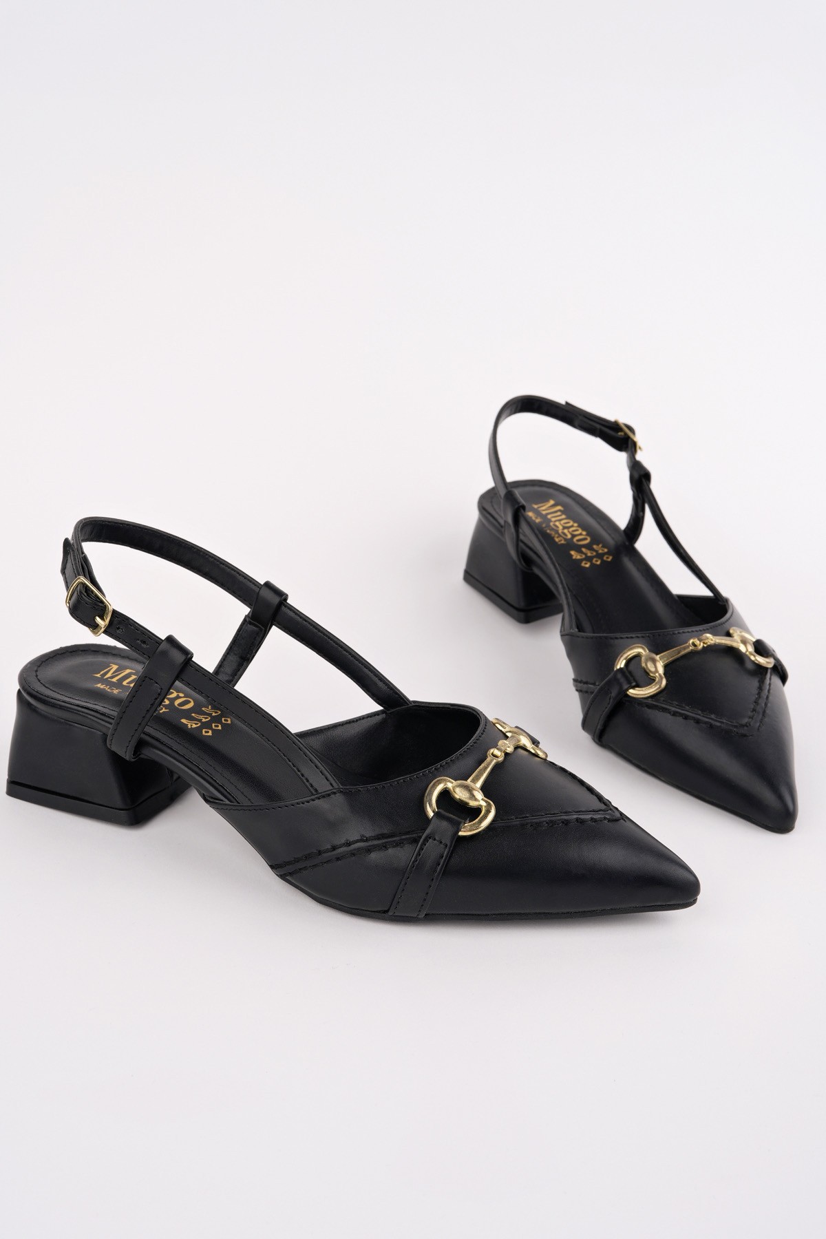 ELVİA Sivri Burun Arkası Açık Metal Aksesuarlı Kadın Kısa Topuklu Ayakkabı - Görsel 5