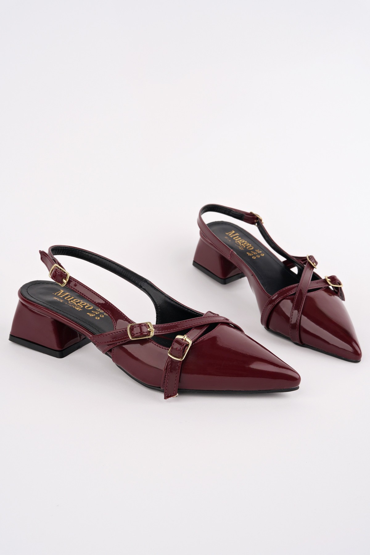 LUMİNA Sivri Burun Arkası Açık Kemer Detaylı İki Bantlı Kadın Kısa Topuklu Ayakkabı - Görsel 3