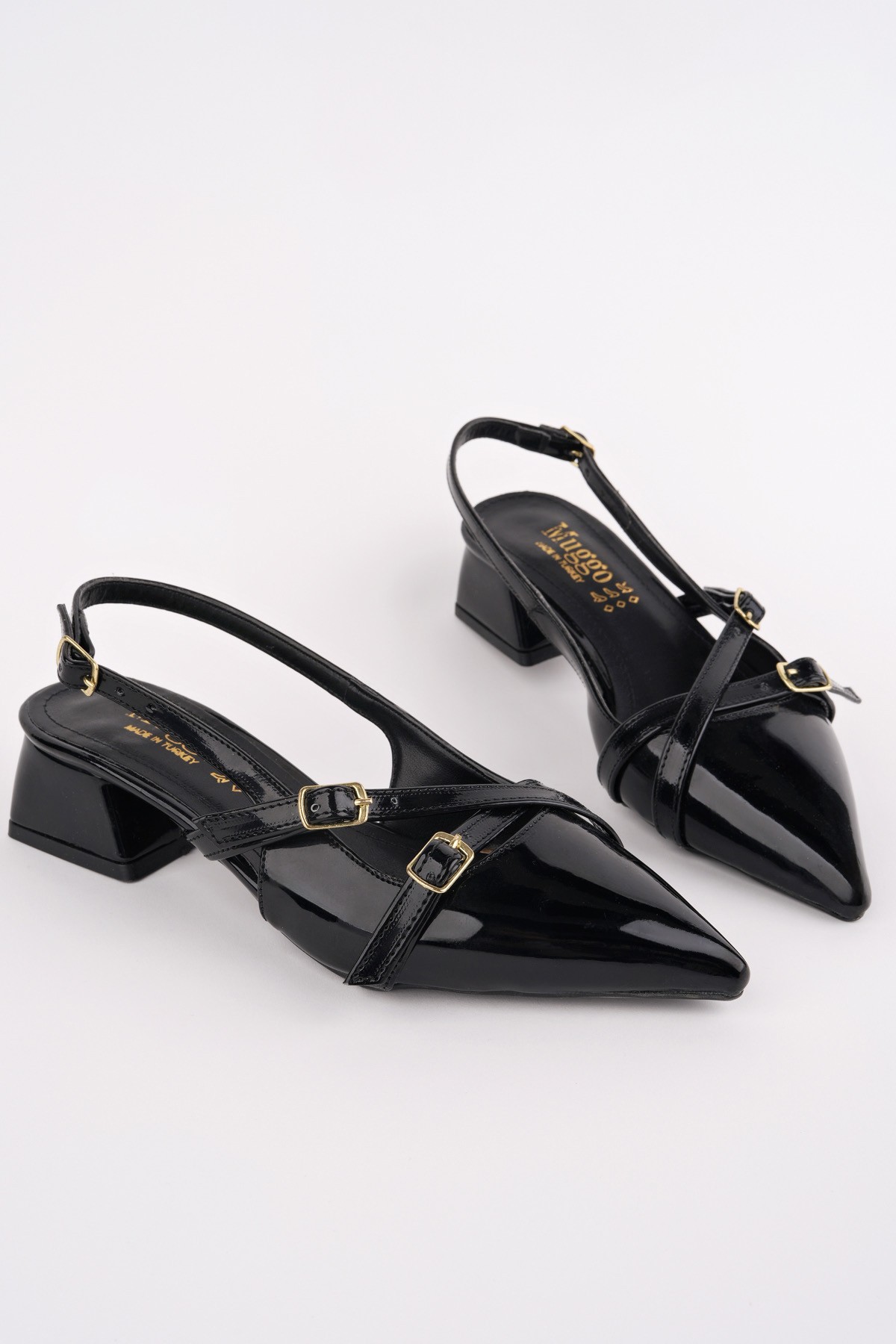 LUMİNA Sivri Burun Arkası Açık Kemer Detaylı İki Bantlı Kadın Kısa Topuklu Ayakkabı - Görsel 3