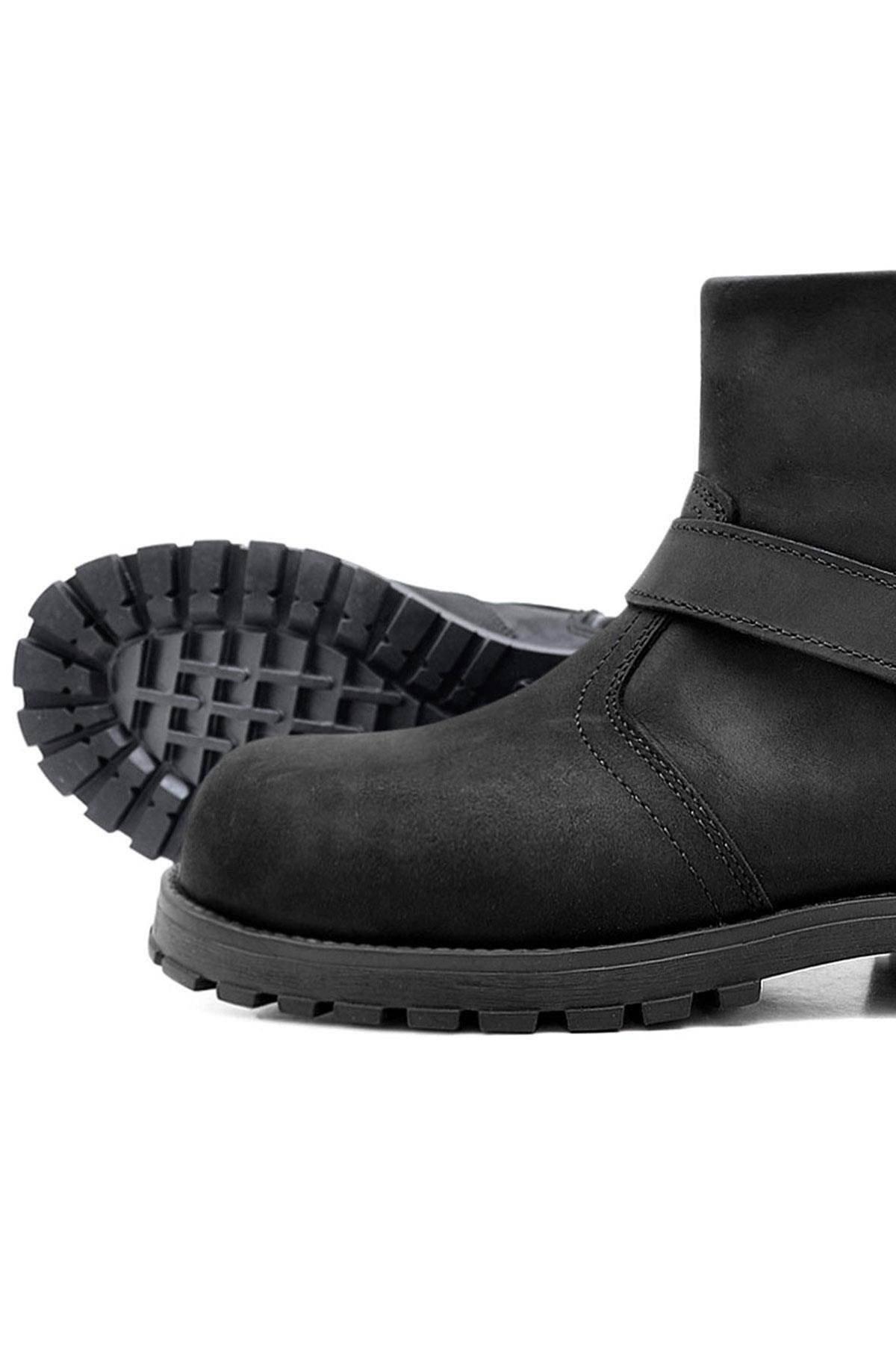 Chiron Hakiki Deri Siyah Fermuarlı Bot - Görsel 8