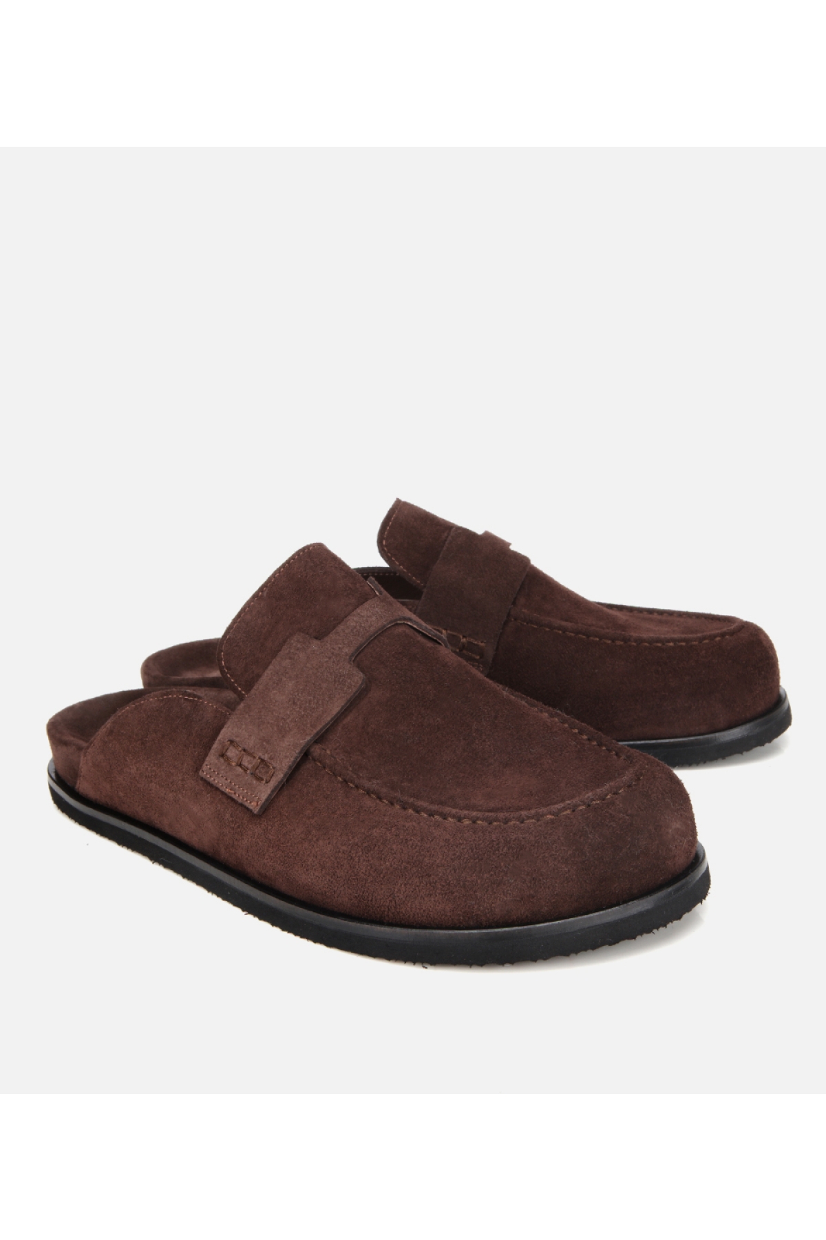 Erkek Süet Deri Kahverengi Düz Terlik - Görsel 2