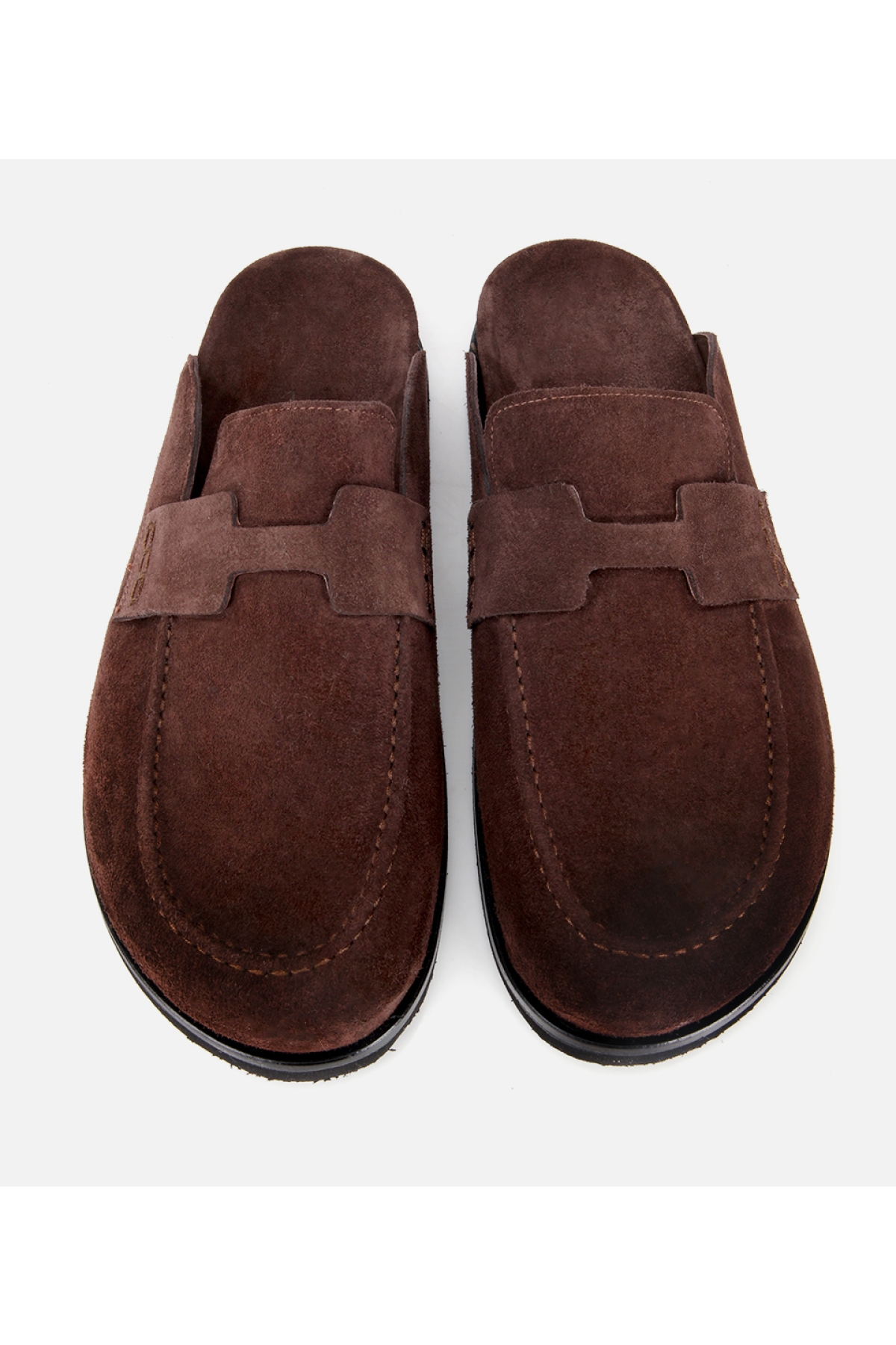 Erkek Süet Deri Kahverengi Düz Terlik - Görsel 6