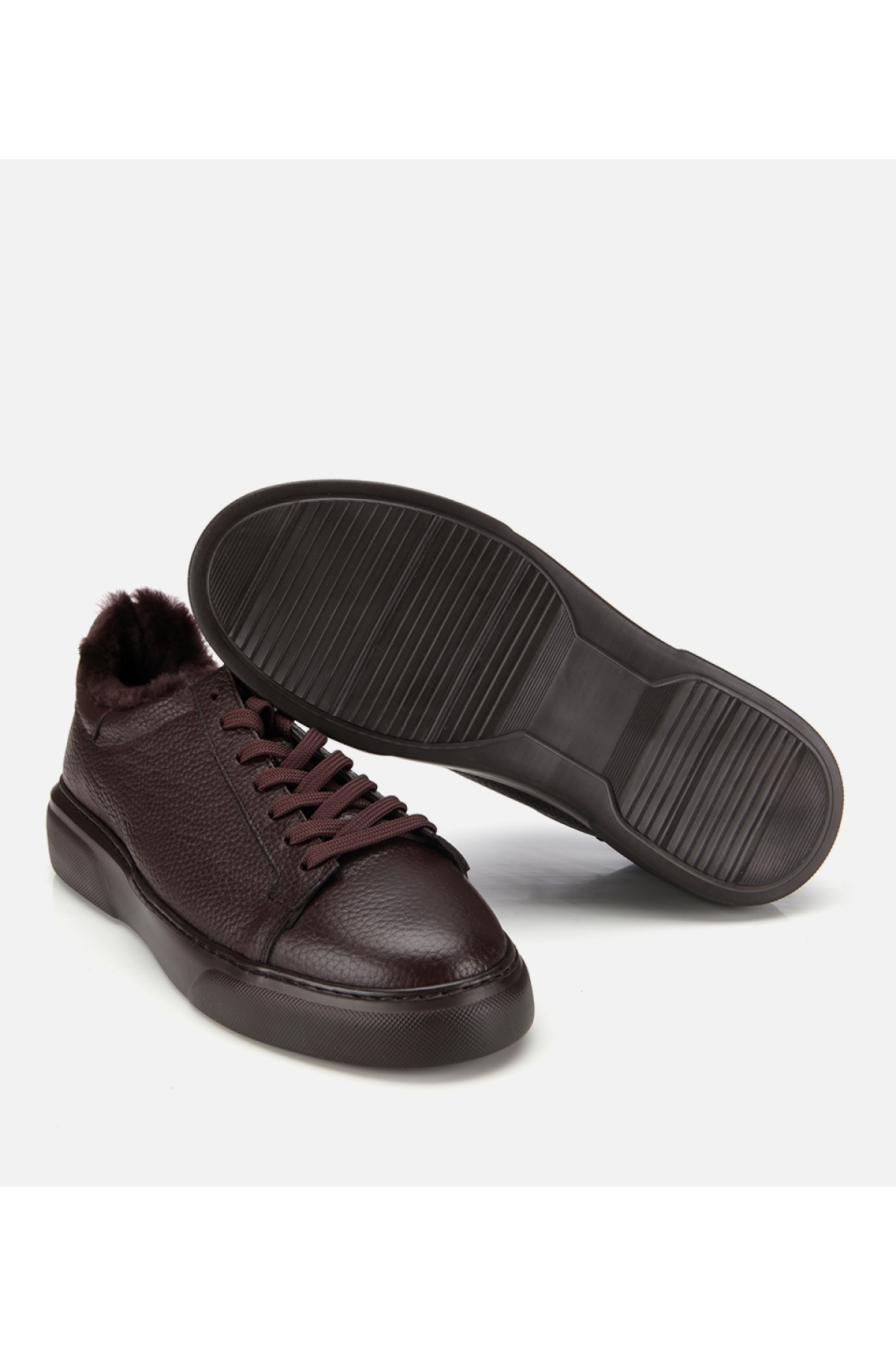 Erkek Deri Kahverengi İçi Kürklü Düz Günlük Ayakkabı - Görsel 6