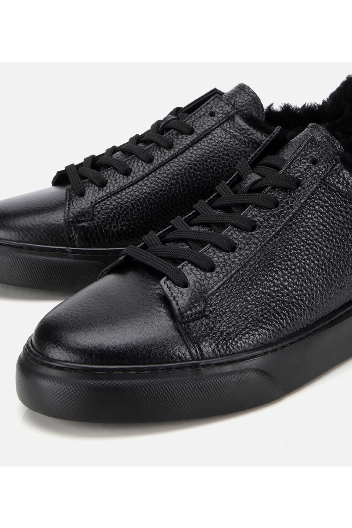 Erkek Deri Siyah İçi Kürklü Düz Günlük Ayakkabı - Görsel 3