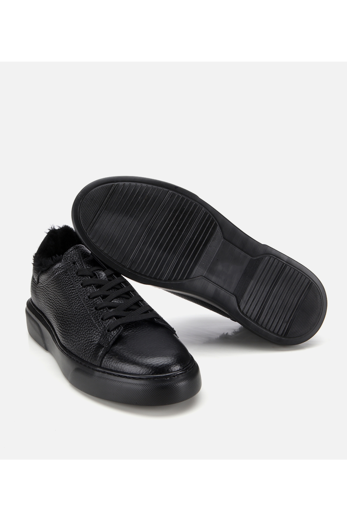 Erkek Deri Siyah İçi Kürklü Düz Günlük Ayakkabı - Görsel 6