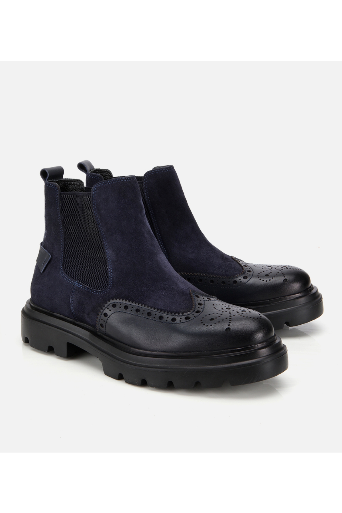 Erkek Süet Deri Lacivert Lastik Detaylı İşlemeli Chelsea Bot - Görsel 2