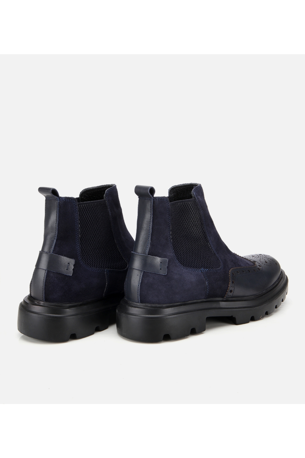 Erkek Süet Deri Lacivert Lastik Detaylı İşlemeli Chelsea Bot - Görsel 4