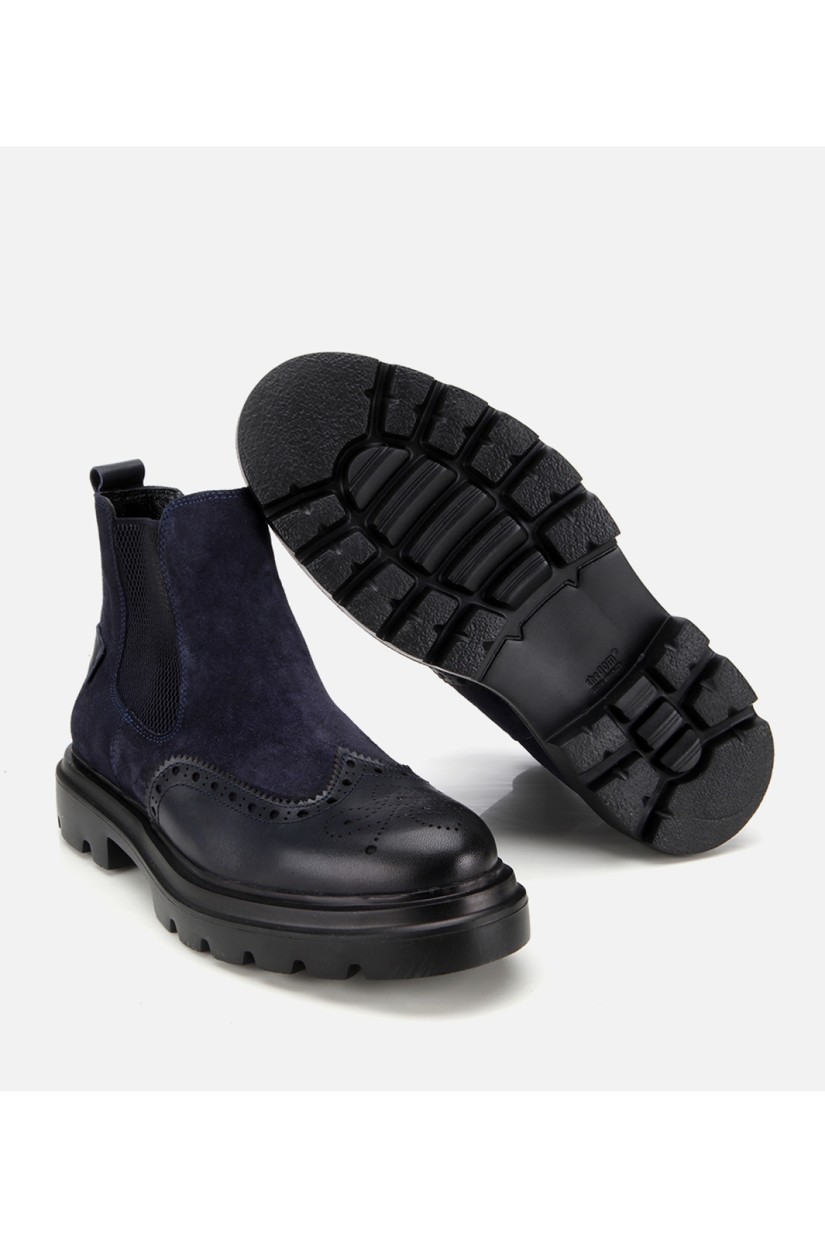 Erkek Süet Deri Lacivert Lastik Detaylı İşlemeli Chelsea Bot - Görsel 6
