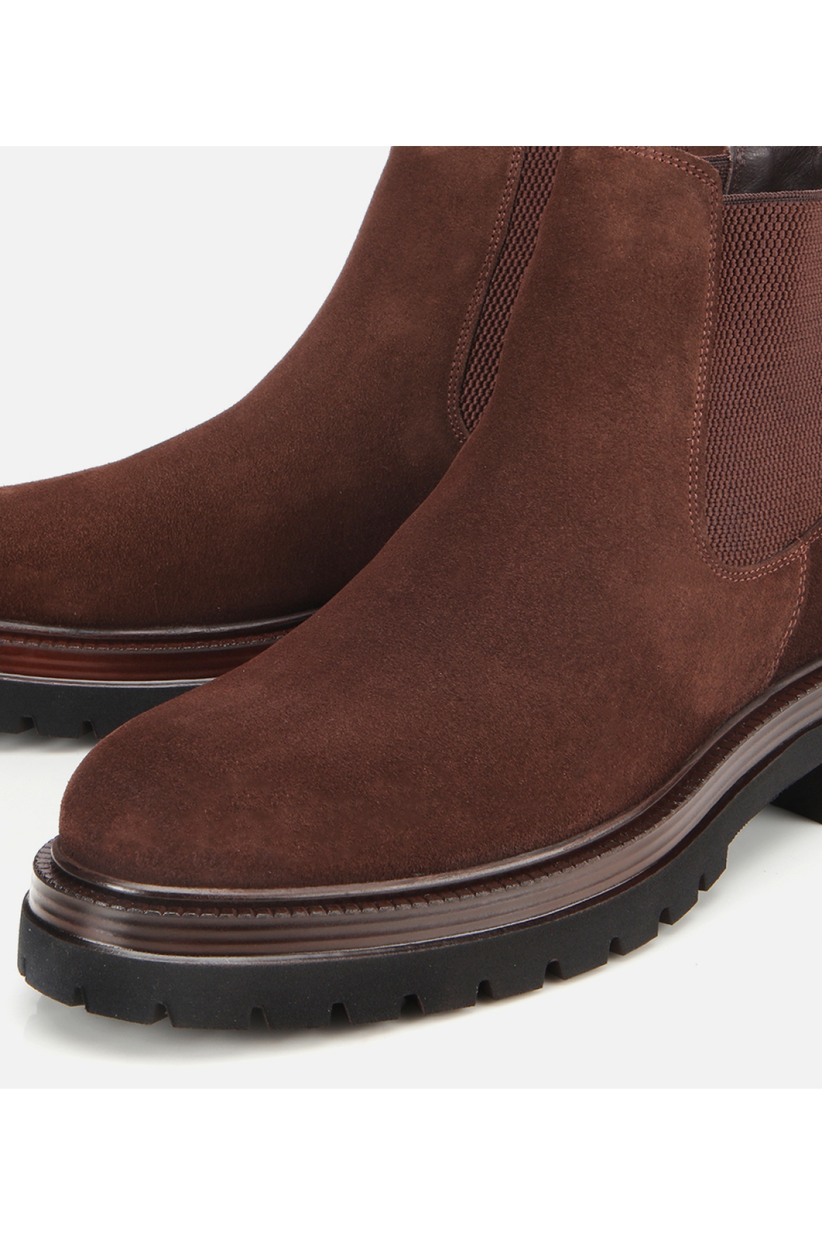 Erkek Süet Deri Kahverengi Lastik Detaylı Kalın Tabanlı Chelsea Bot - Görsel 3