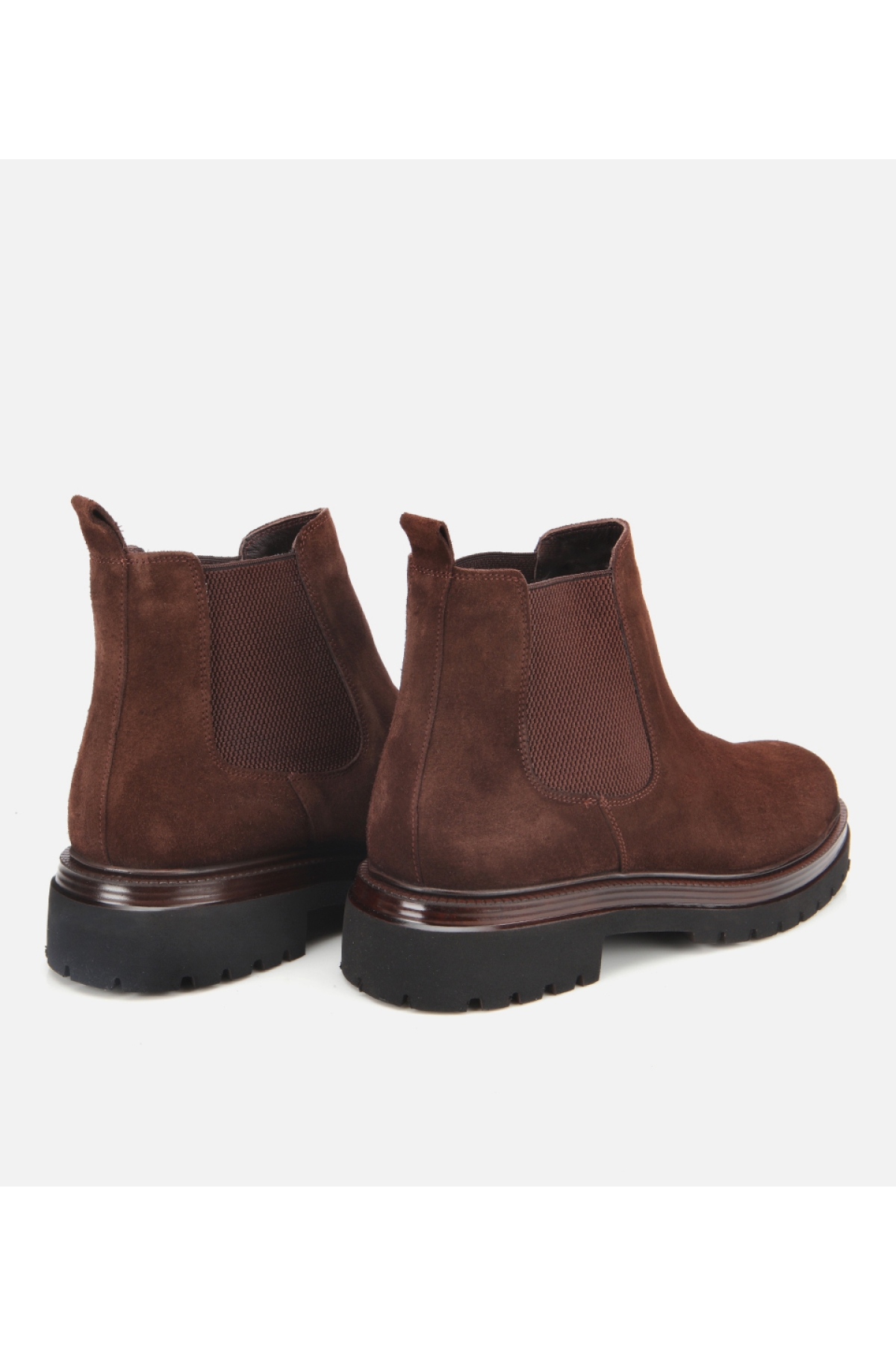 Erkek Süet Deri Kahverengi Lastik Detaylı Kalın Tabanlı Chelsea Bot - Görsel 4