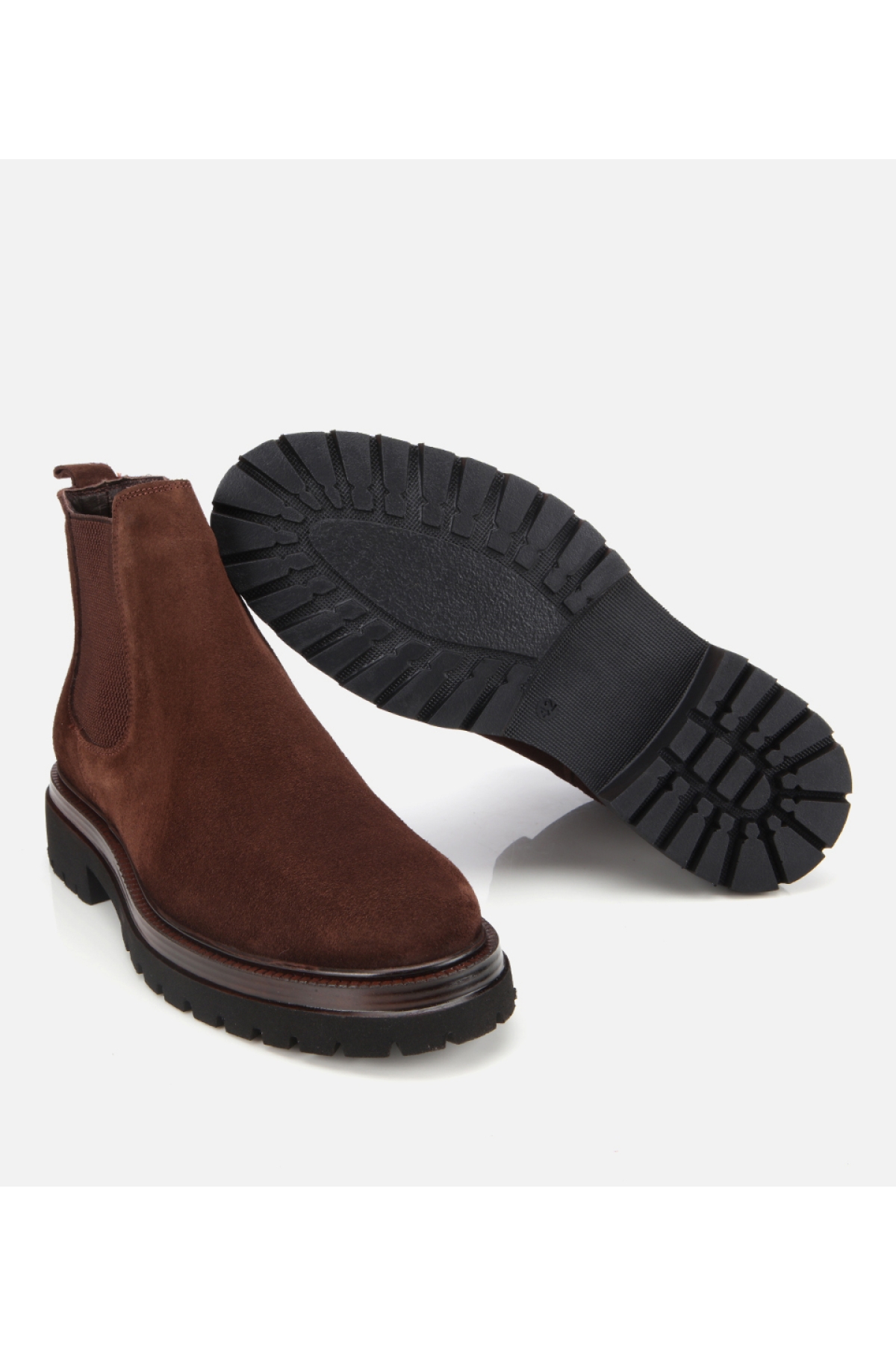Erkek Süet Deri Kahverengi Lastik Detaylı Kalın Tabanlı Chelsea Bot - Görsel 6