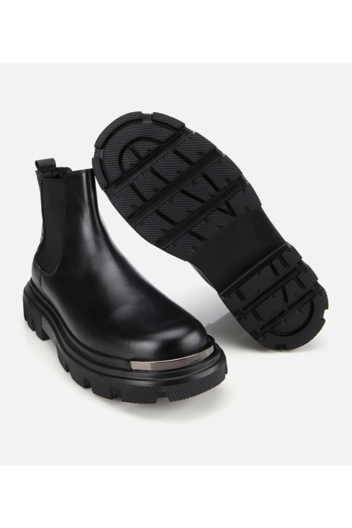 Erkek Deri Siyah Lastik Detaylı Yüksek Tabanlı Chelsea Bot - Görsel 6