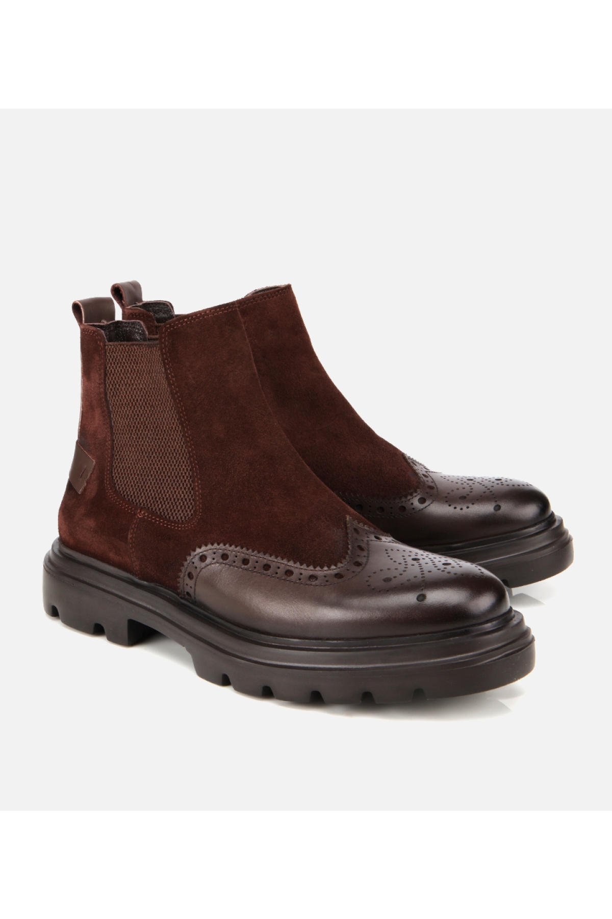 Erkek Süet Deri Kahverengi Lastik Detaylı İşlemeli Chelsea Bot - Görsel 2