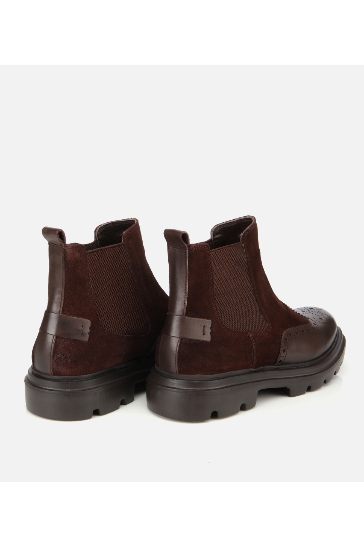 Erkek Süet Deri Kahverengi Lastik Detaylı İşlemeli Chelsea Bot - Görsel 4