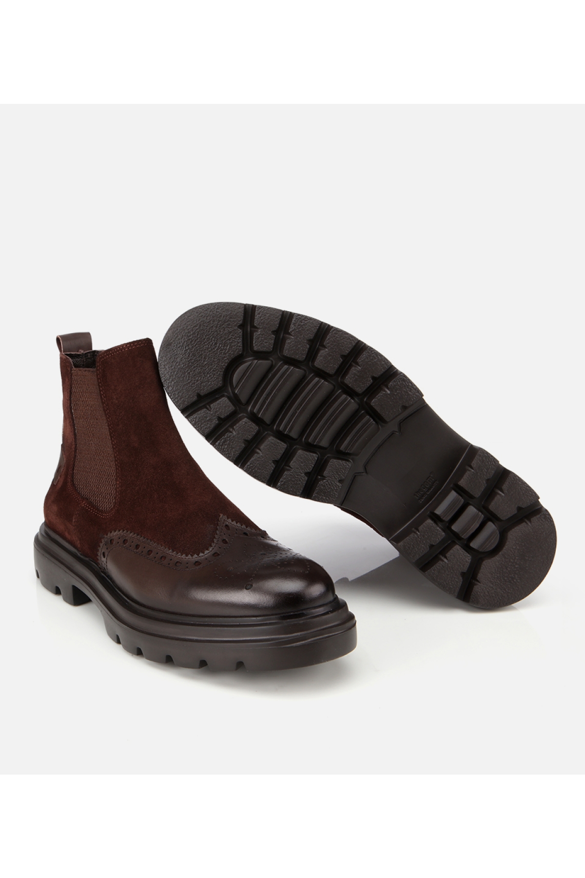 Erkek Süet Deri Kahverengi Lastik Detaylı İşlemeli Chelsea Bot - Görsel 6