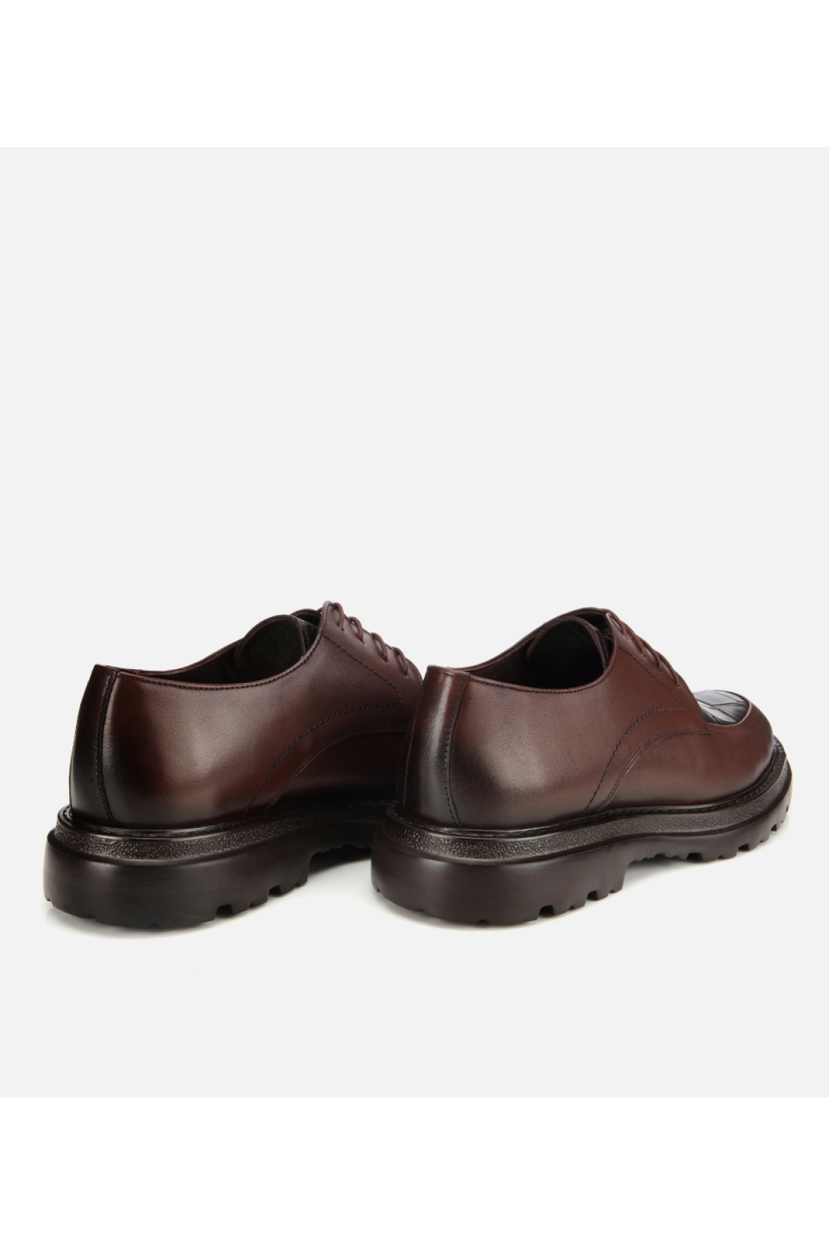 Erkek Kroko Deri Kahverengi Yüksek Tabanlı Klasik Ayakkabı - Görsel 4