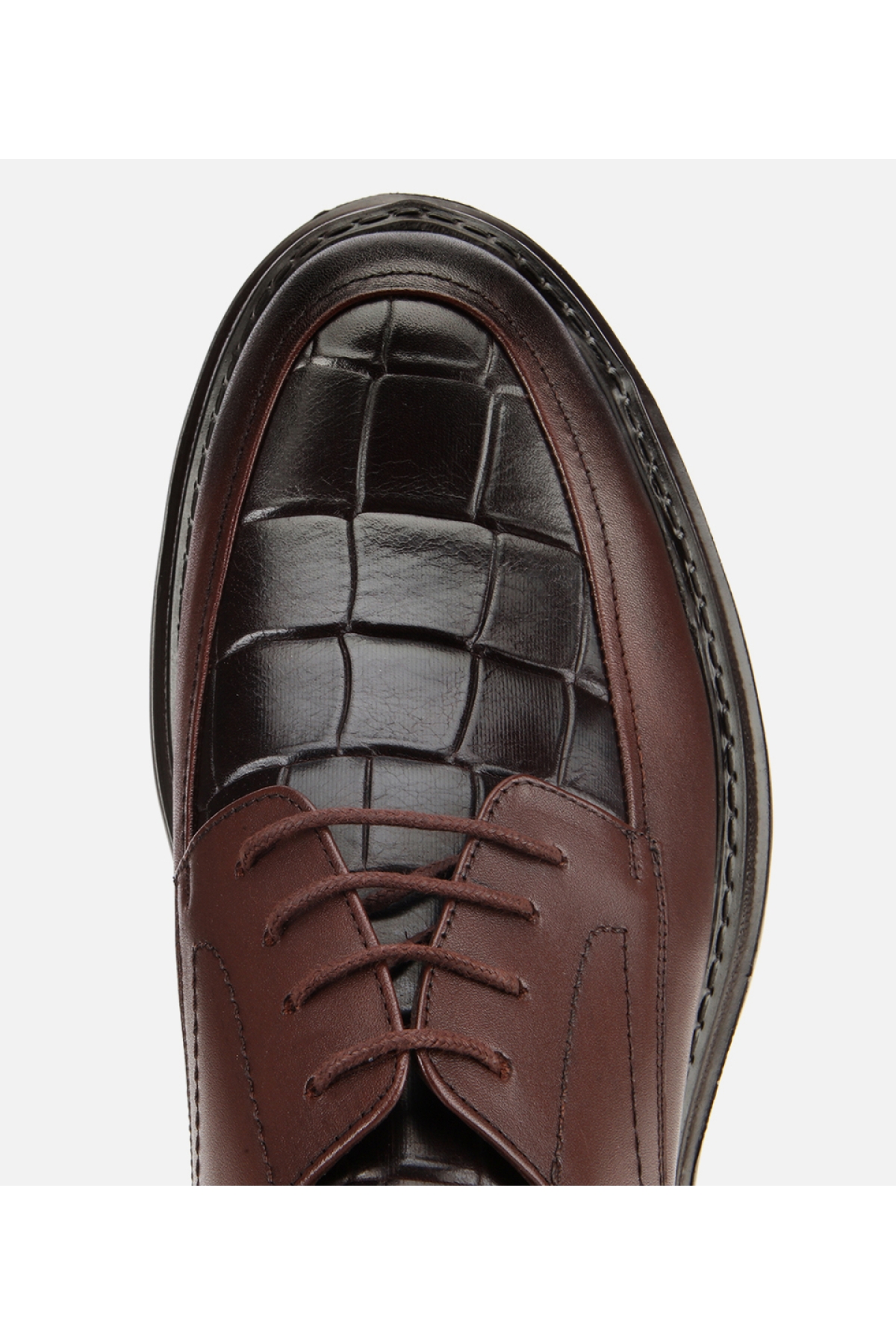 Erkek Kroko Deri Kahverengi Yüksek Tabanlı Klasik Ayakkabı - Görsel 5