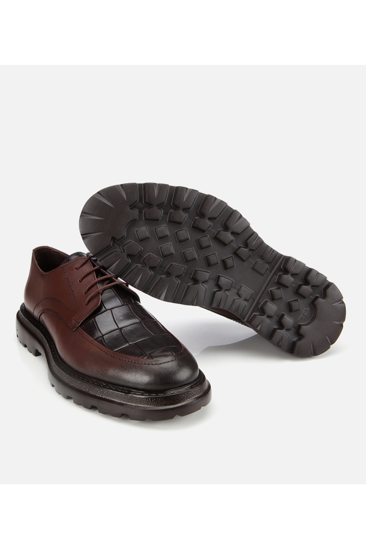 Erkek Kroko Deri Kahverengi Yüksek Tabanlı Klasik Ayakkabı - Görsel 6