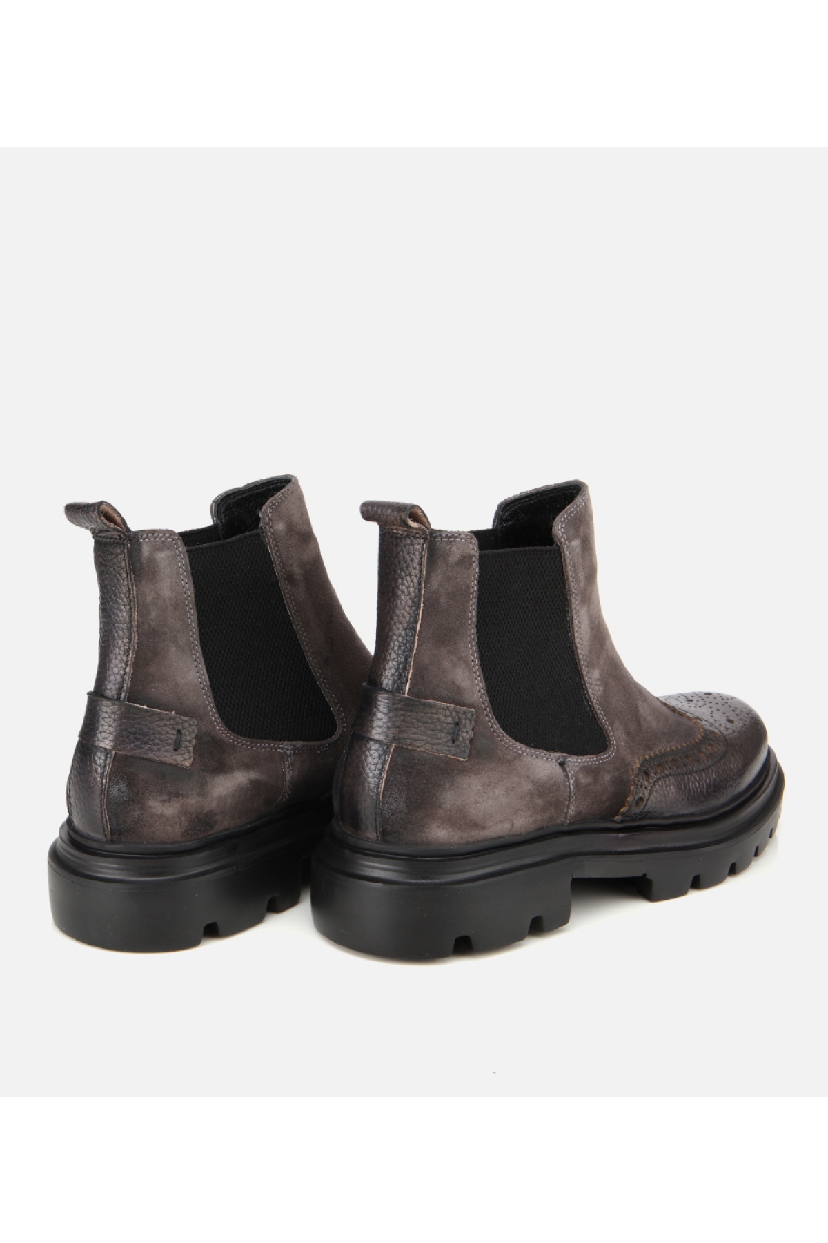 Erkek Süet Deri Gri Lastik Detaylı İşlemeli Chelsea Bot - Görsel 4