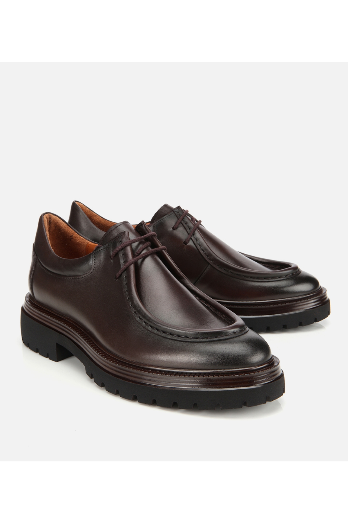 Erkek Deri Kahverengi Yumuşak Dokulu Bağcıklı Yüksek Tabanlı Klasik Ayakkabı - Görsel 2