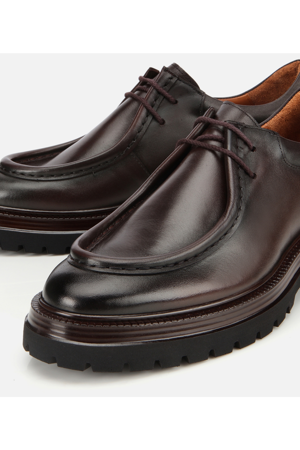 Erkek Deri Kahverengi Yumuşak Dokulu Bağcıklı Yüksek Tabanlı Klasik Ayakkabı - Görsel 3